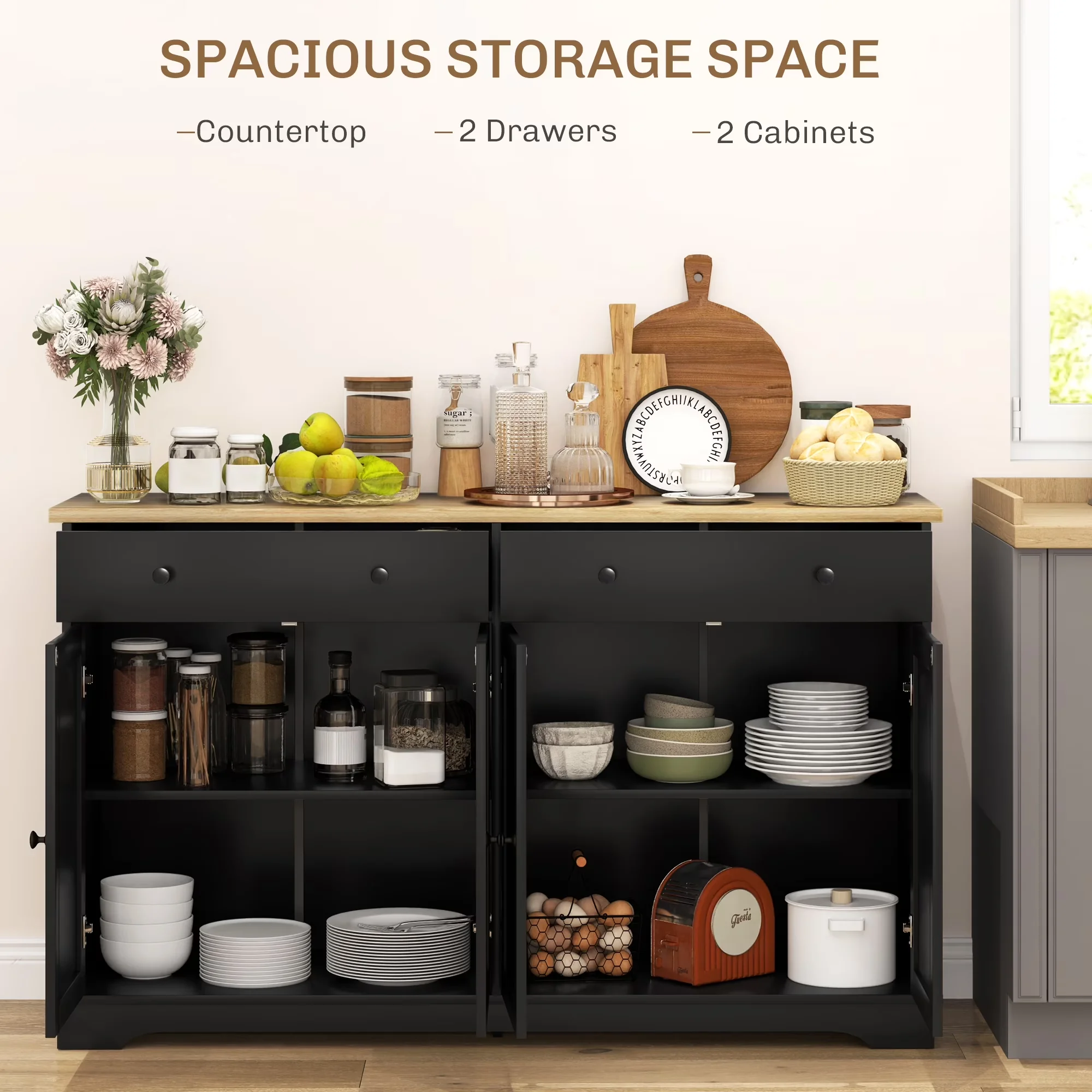 Professional Kitchen Renovation with Modern, Adjustable Shelves, 2 Doors - Mdf, Particleboard Black Model 99EC28