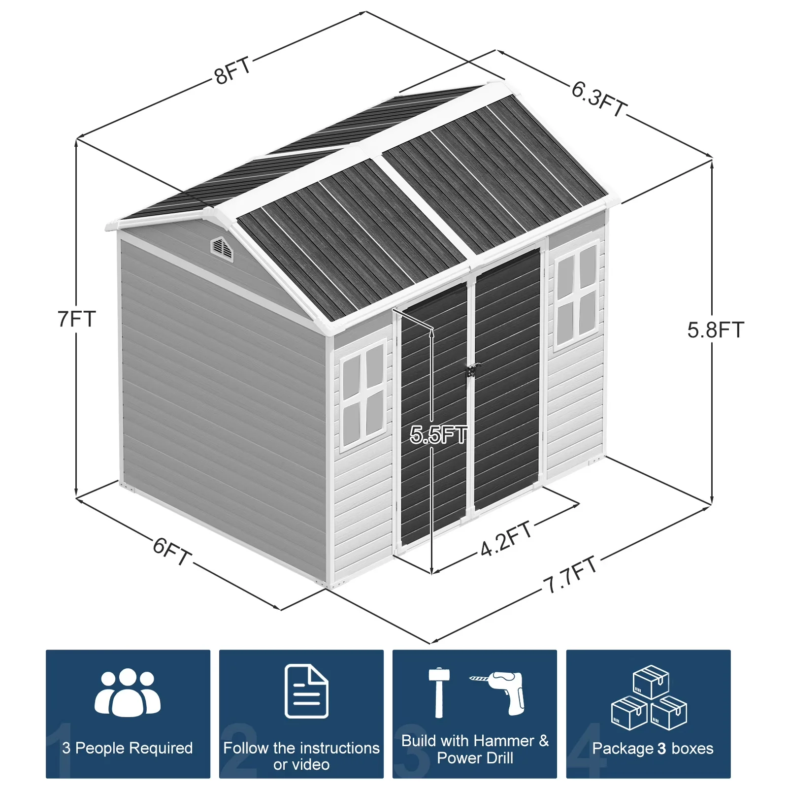 Modern Shed with Lockable Door, Water-Resistant, Outdoor Storage - Resin Gray Model 923B94