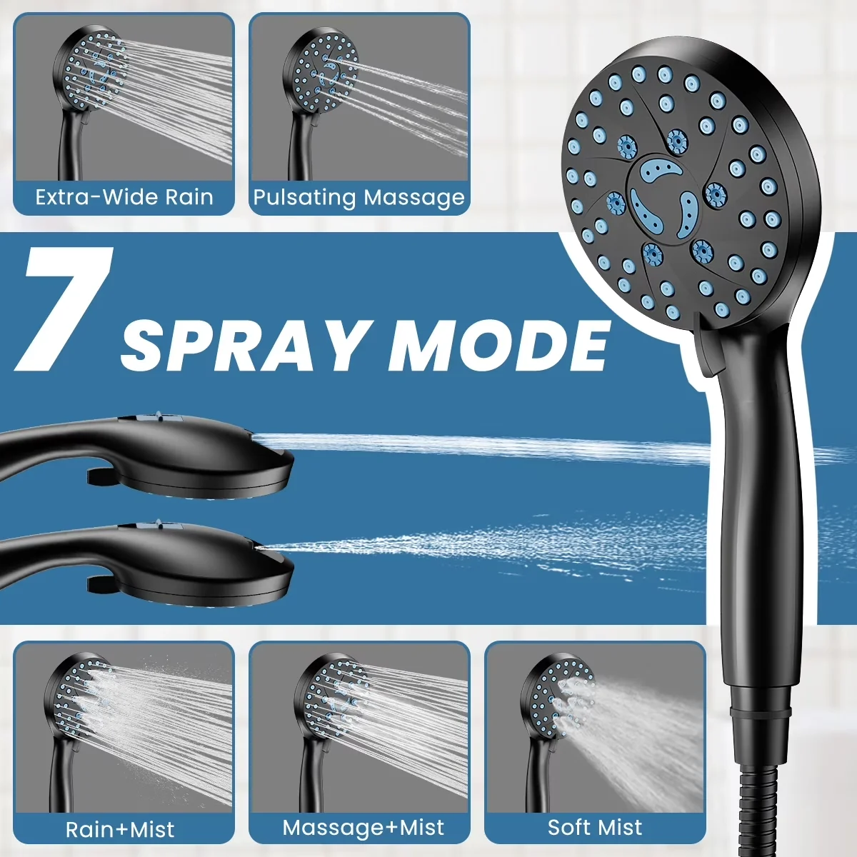 Shower Head Reliable with Adjustable Angle, Black, High Pressure - Abs 4.5" Model E807E4