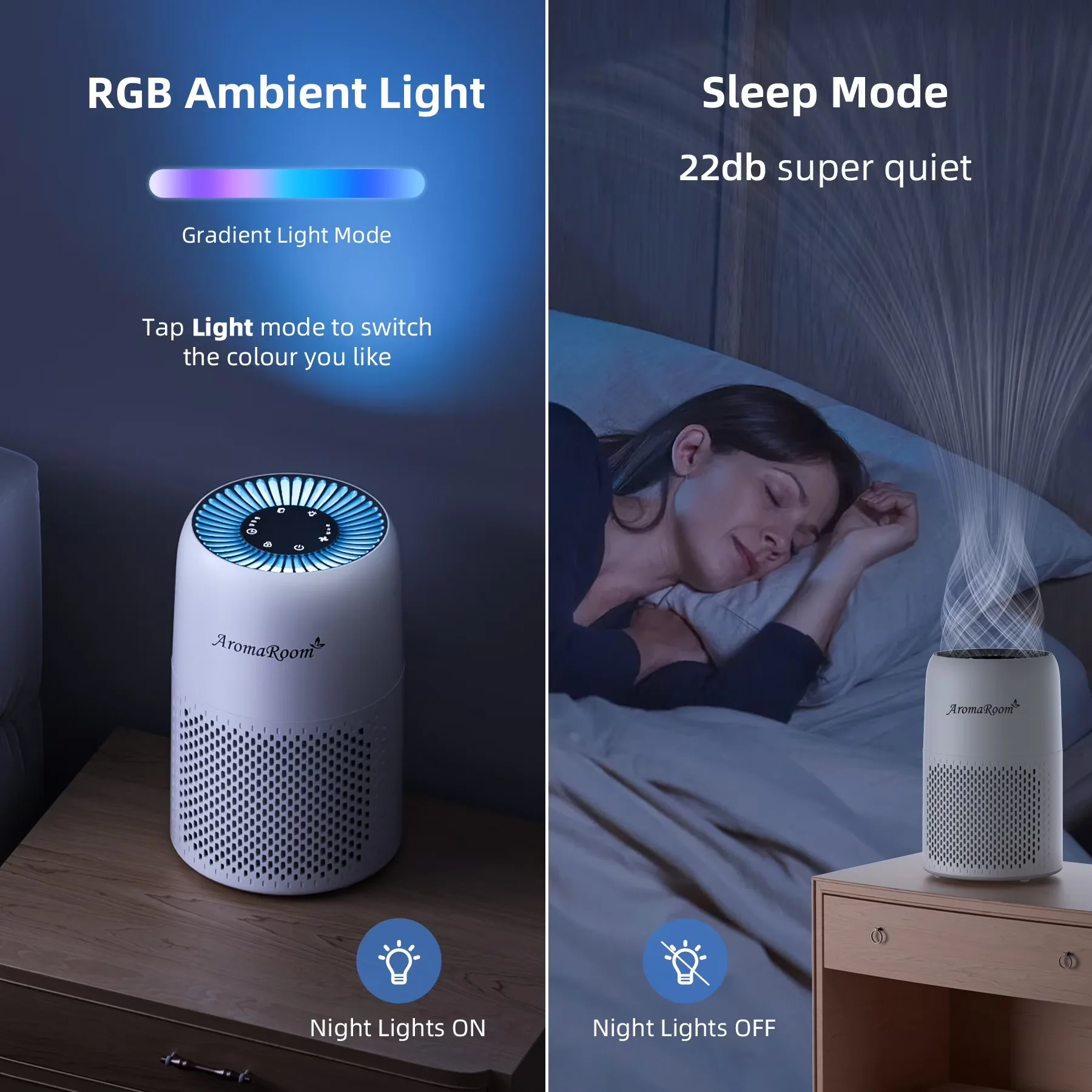 Air Purifier Stylish with Automatic Shut-Off, Variable Speed, Filter Change Indicator for Bedroom, Home - Model 362956