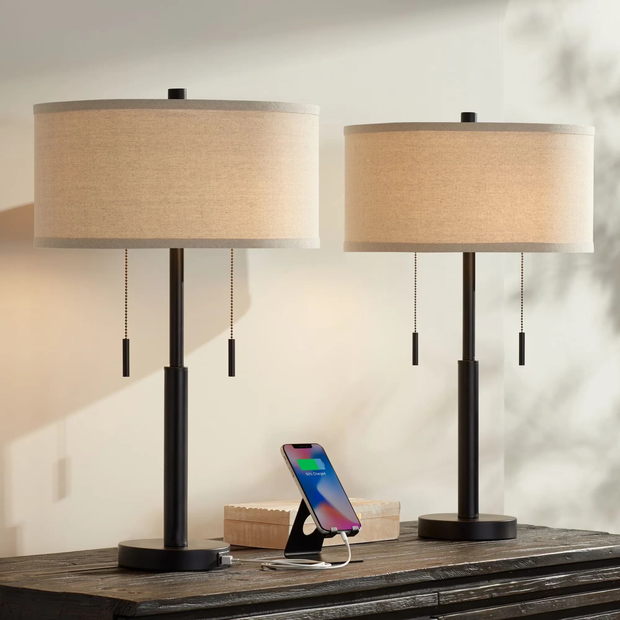 Quality Table Lamp with Incandescent, Industrial, Usb Port - Metal Brown for Living Room, Bedroom Model 201D46