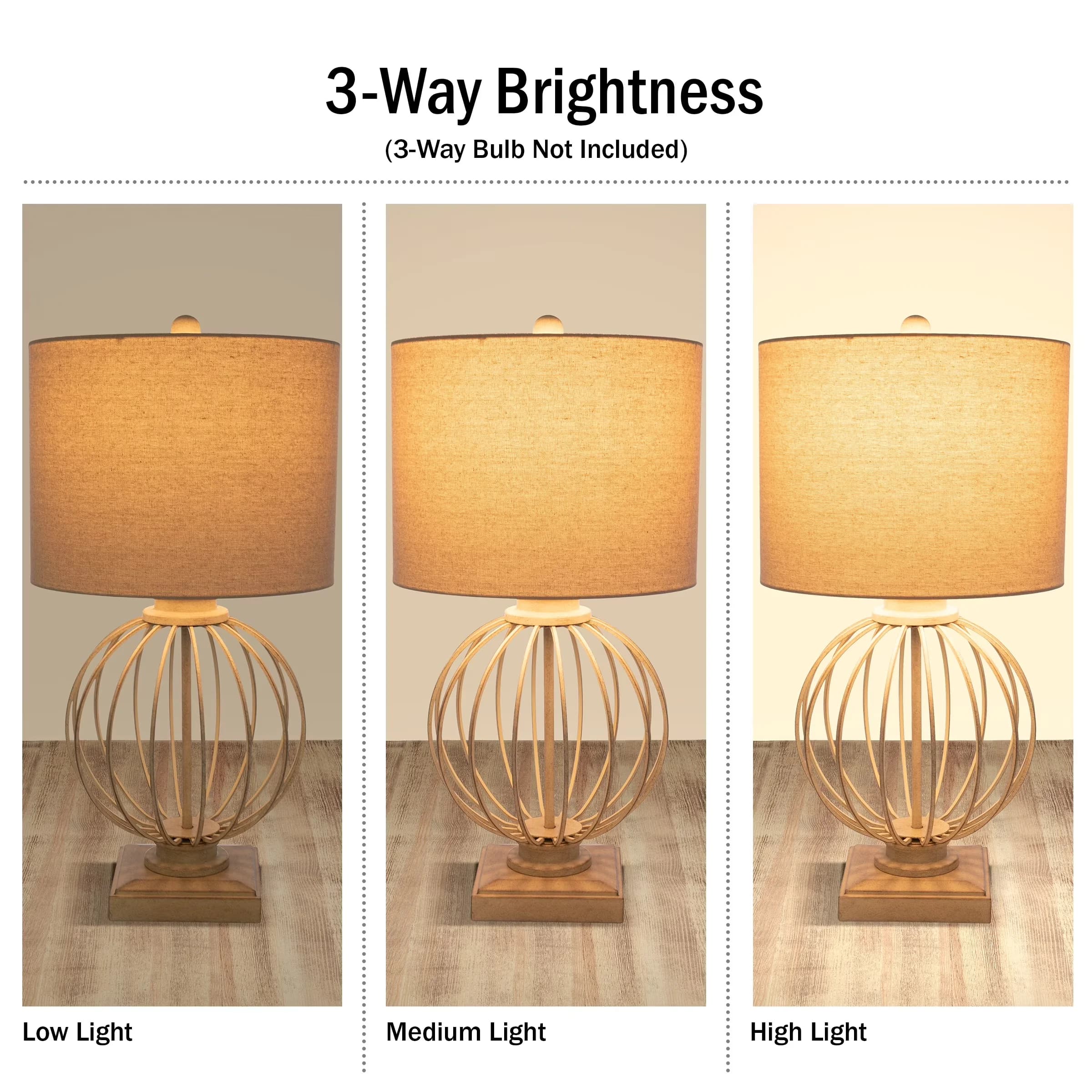 Efficient Lamp Set with LED, Modern, Energy Efficient - Metal And Linen. Brown Model 0D7716