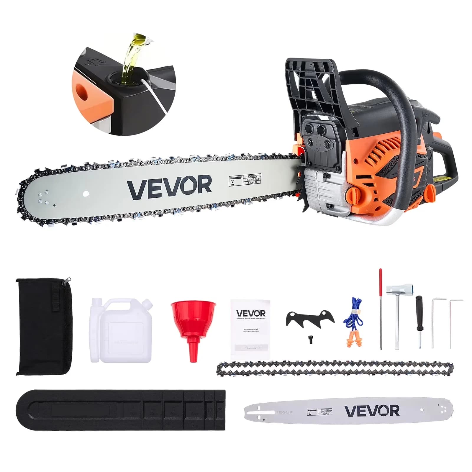 Stylish Chainsaw with Chain Brake, 3.8HP Heavy Duty Cordless, 62cc Gas - Black Model 1F2058