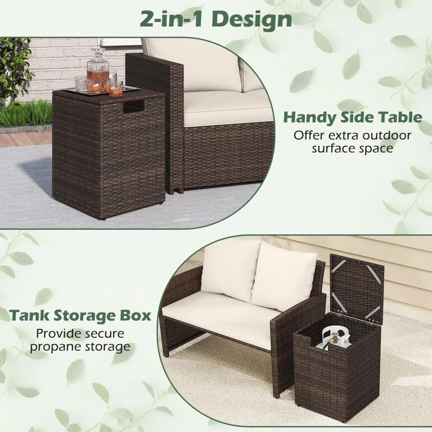 Outdoor Heating Compact with Storage, 2 in 1 Patio Hideaway Side Table - Pe Rattan, Metal Brown for Outdoor Model ACBE16