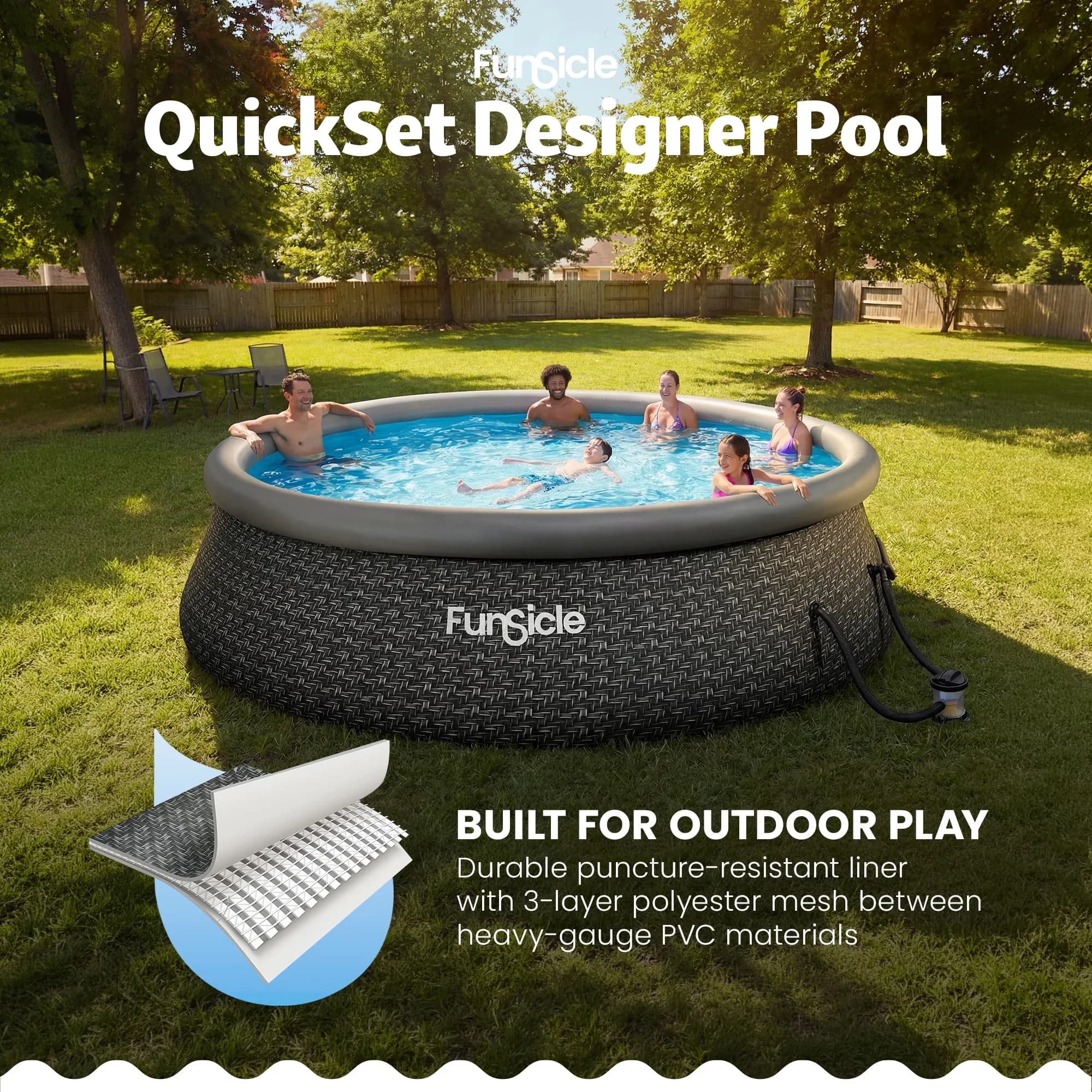 Sleek Inflatable Pool with Puncture Resistant, Ideal for up to 6 people - Model AE51FD