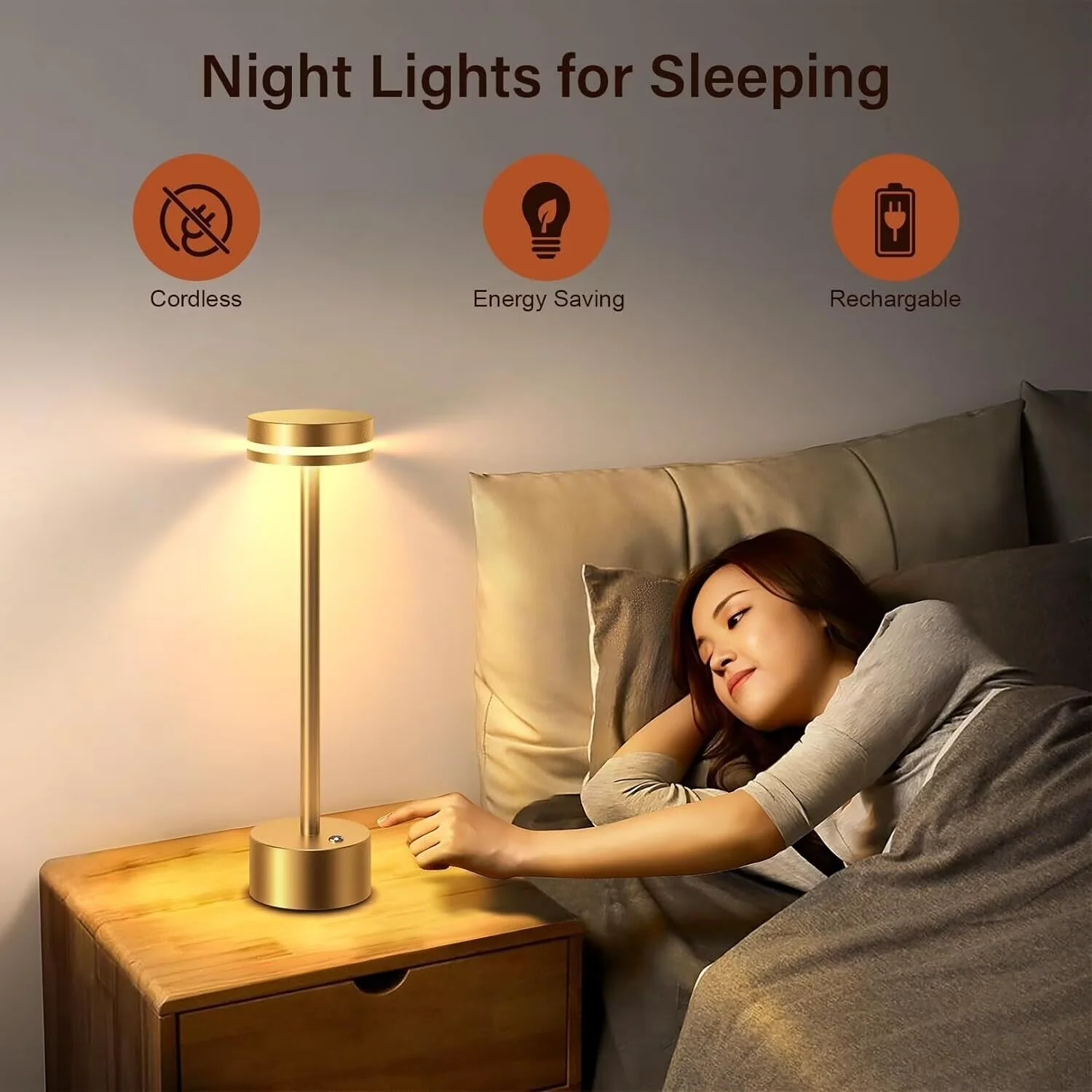 Compact Lamp Set with LED, Battery, Cordless Metal Desk - Aluminum Metal Gold Model D386AD