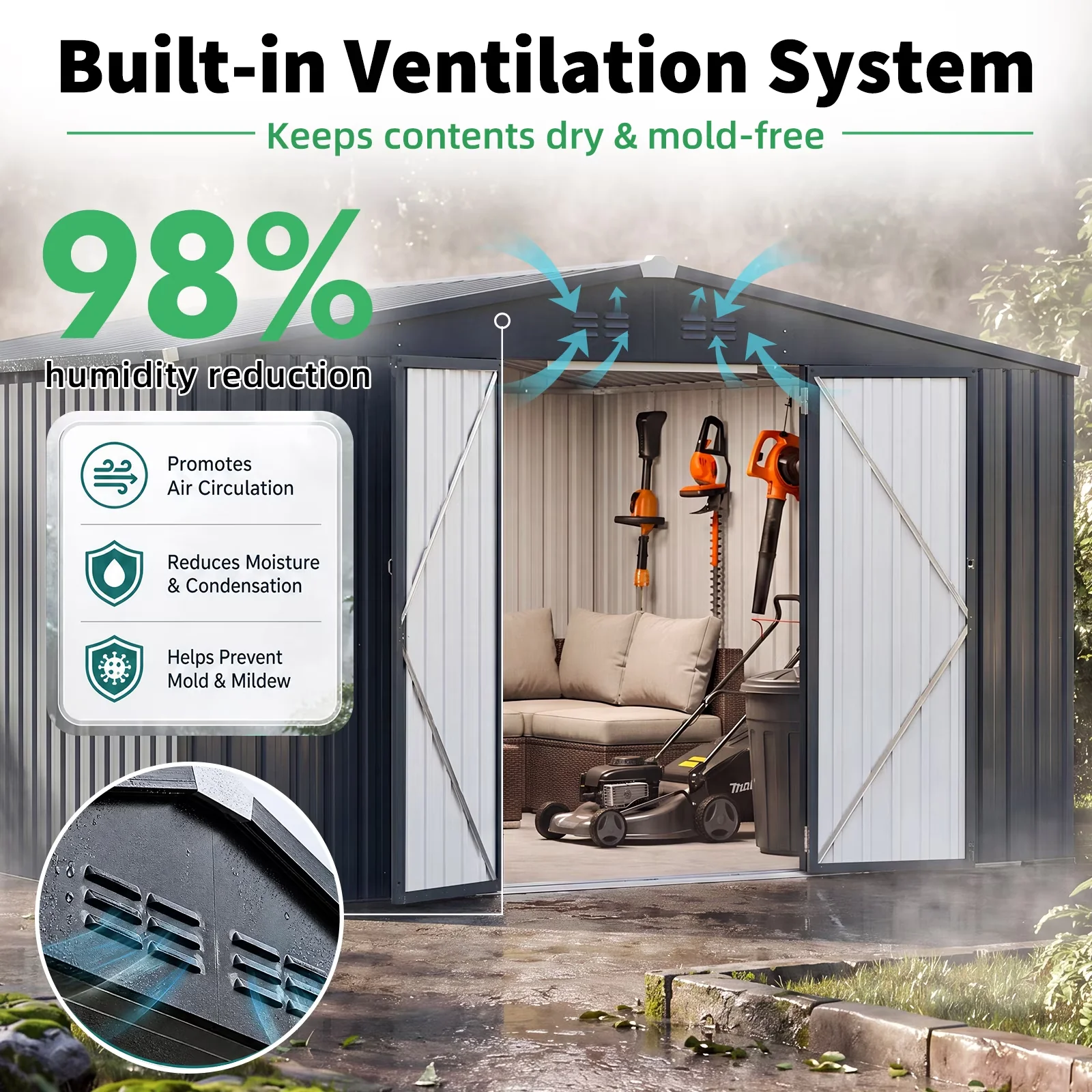 Shed Reliable with Lockable Door, 12' x 12' Outdoor Storage - Metal - Rustic Charm Model C5DB52