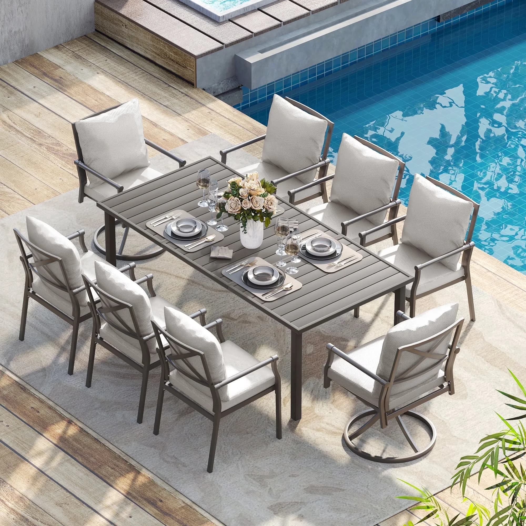 Patio Dining Set Durable with Weatherproof, 9-Piece Outdoor - Metal Brown Model 7C8C29