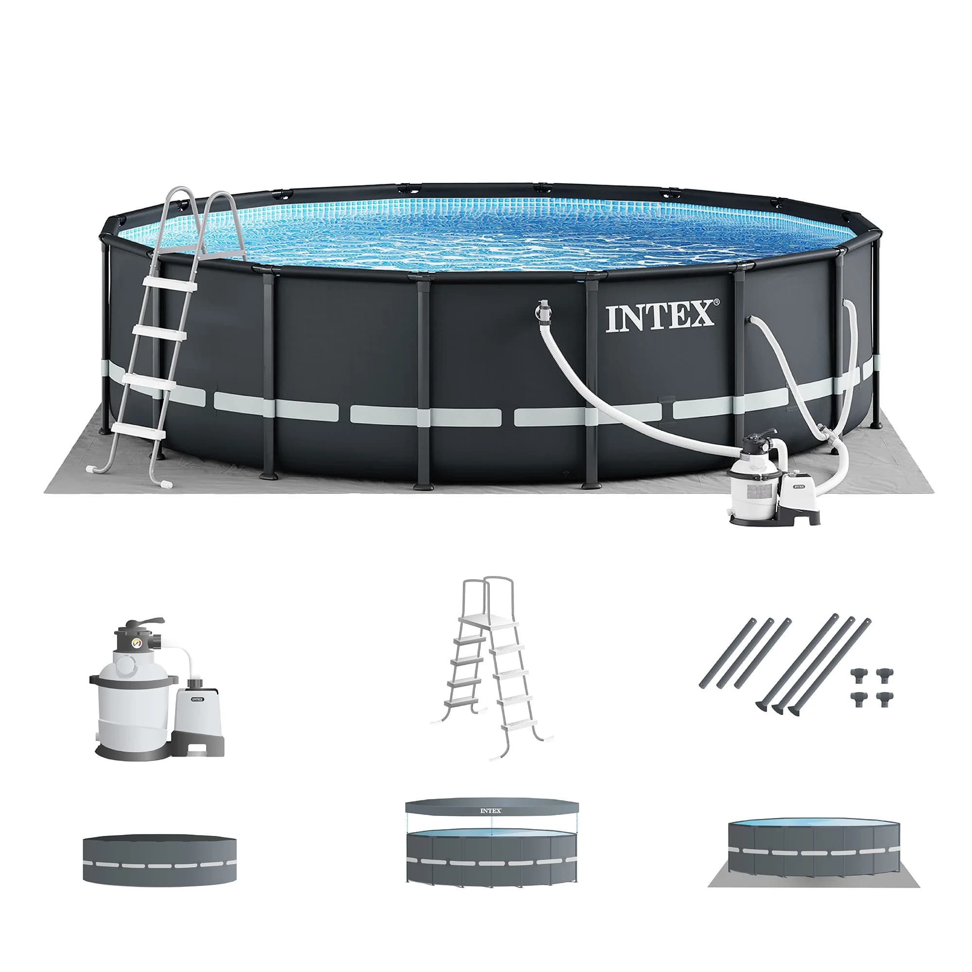 Stylish Above Ground Pool with Puncture Resistant - Gray 16ft - Contemporary Style Model 6FBD57
