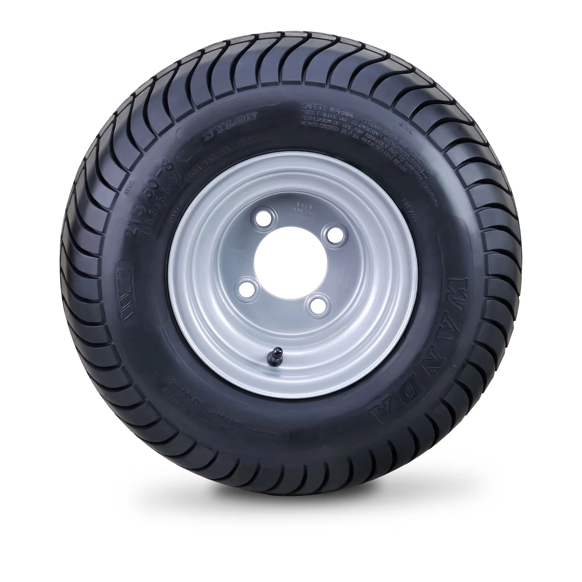Premium Golf Cart Tire with Dot Approved, 4 Lugs on 4" PCD Silver Rim -14010, DOT Rated with profound tread depth - Model CDFBED