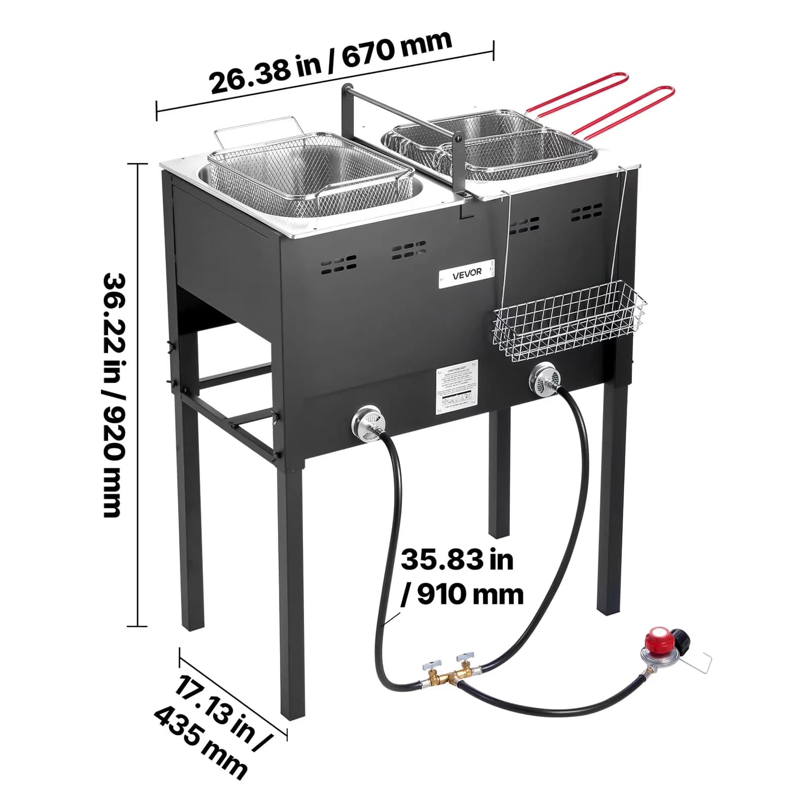Premium Outdoor Fryer with 50000 BTU, Adjustable Regulator, 3 Basket - Black Stainless Steel Model 820C72