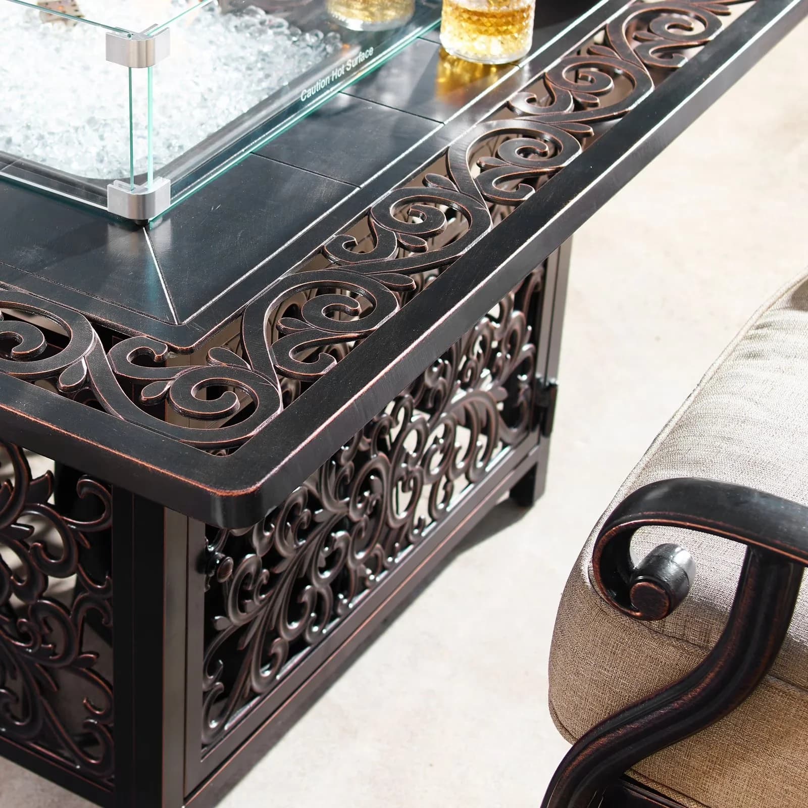 Efficient Patio Dining Set with Storage, Weight: 227.2 lbs, Shape: Square - Bronze Aluminum And Polyester Model 6292D3