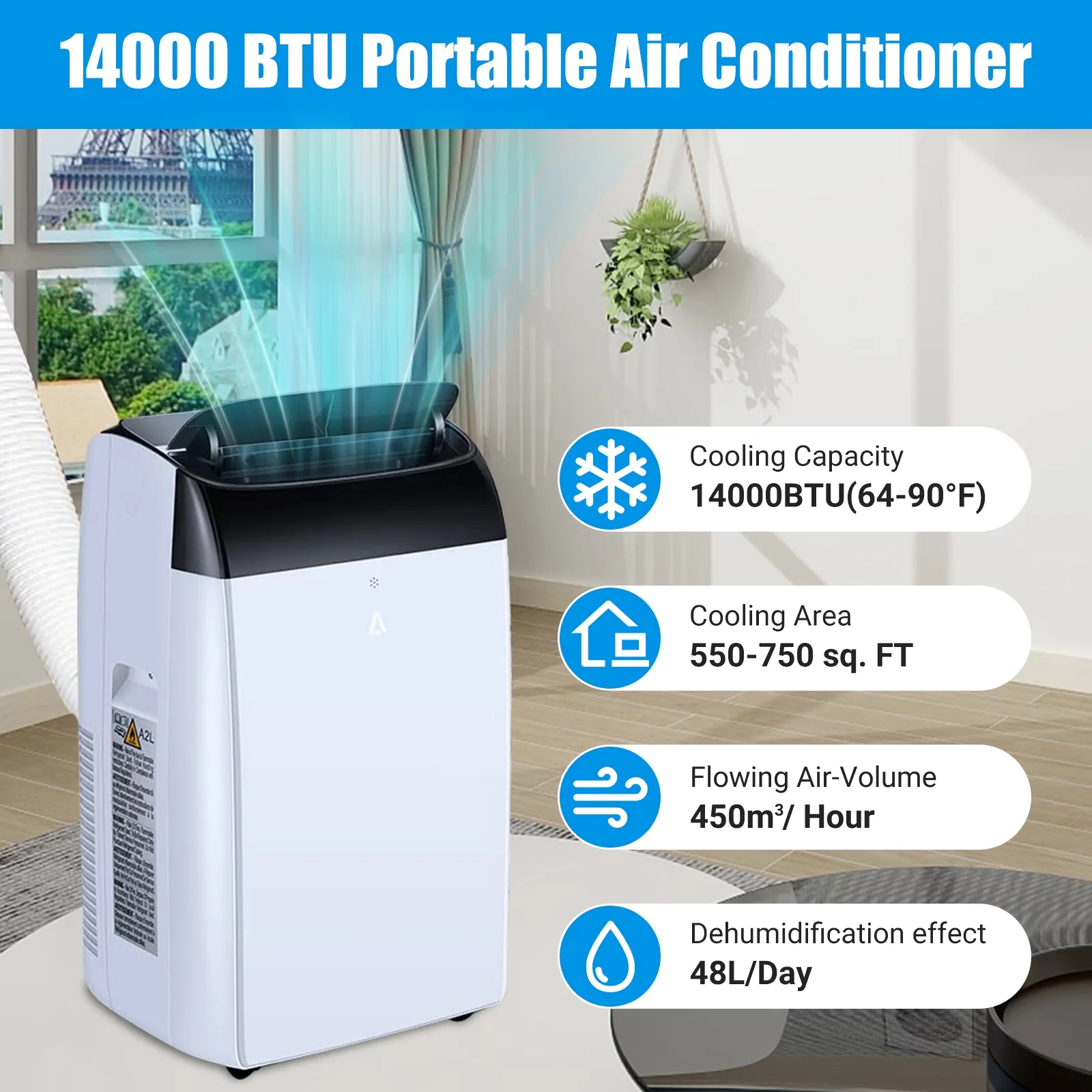 Versatile Air Conditioner with 14000 BTU, Efficient 14000 BTU Portable for Large, Rooms - Model C548E1