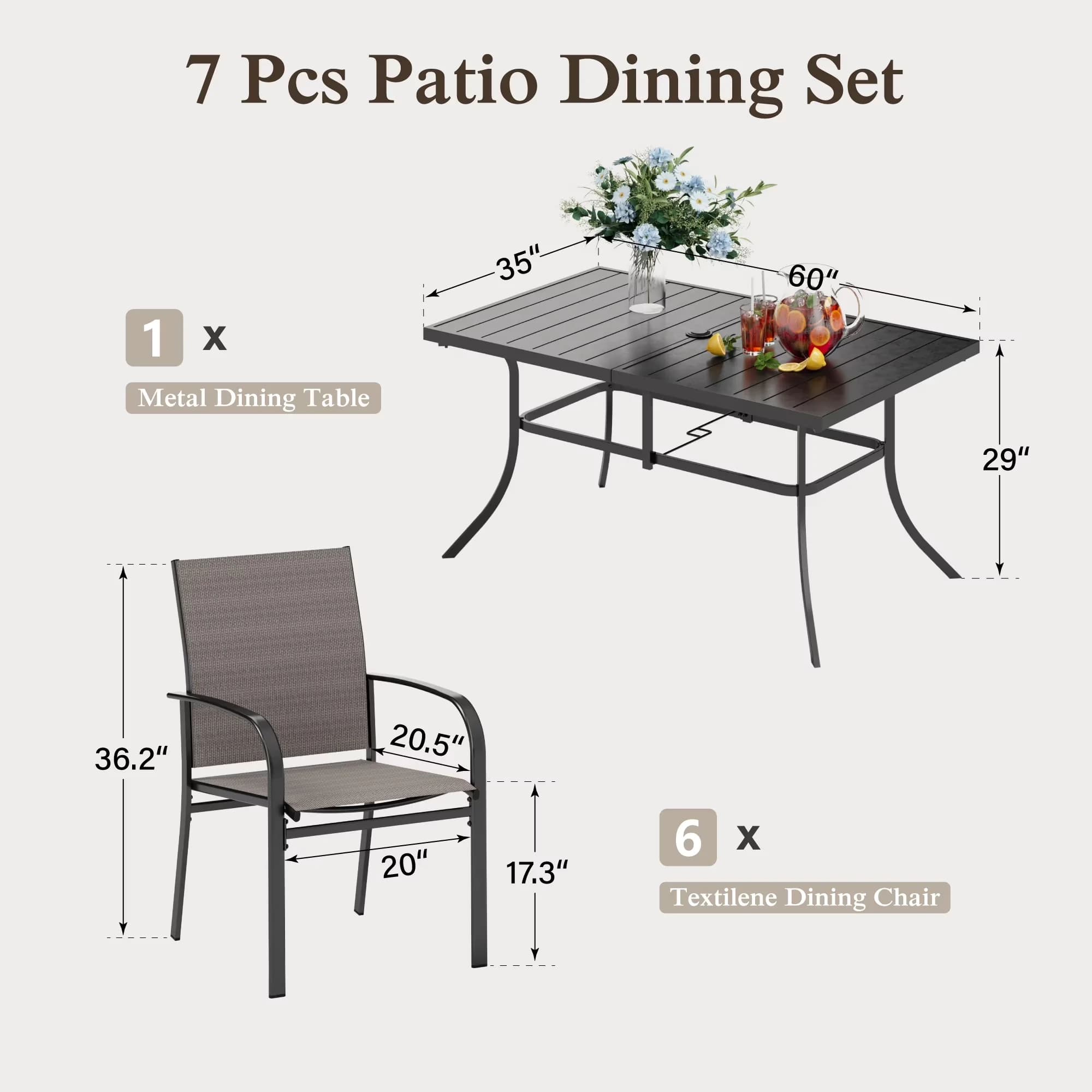 Premium Patio Dining Set with Weatherproof, Umbrella Hole, Black & Tan - Steel & Textilene Black Model 97A6BD