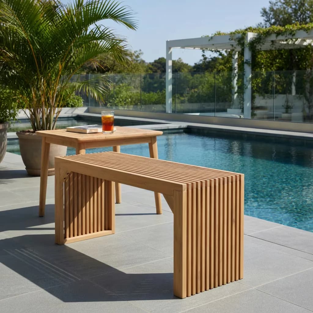 Premium Patio Chair with 36" Farmhouse Entryway Bench, Bamboo Dining Bench - Natural Bamboo for Indoor, Outdoor Model C7EE88