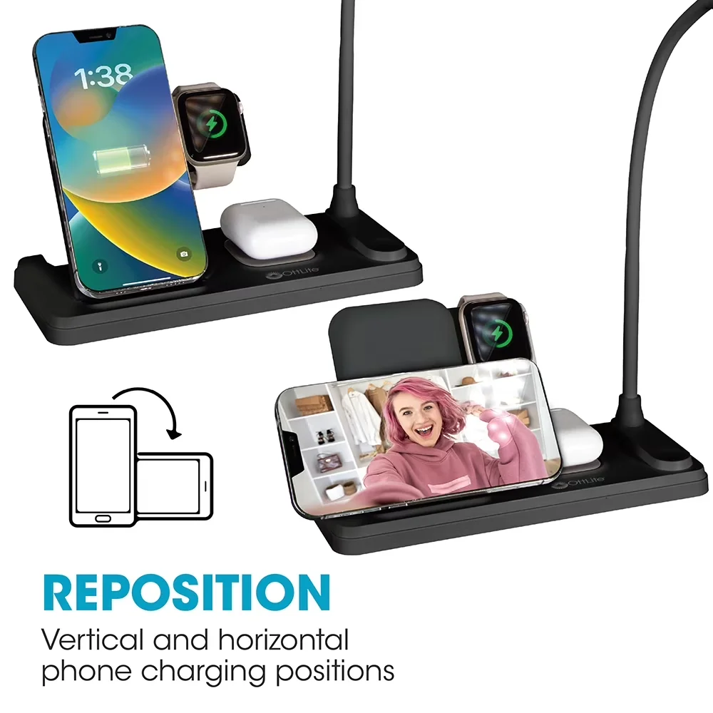 Compact Desk Lamp with LED, Adjustable Head, LED Light - Black Plastic Model 845A4C