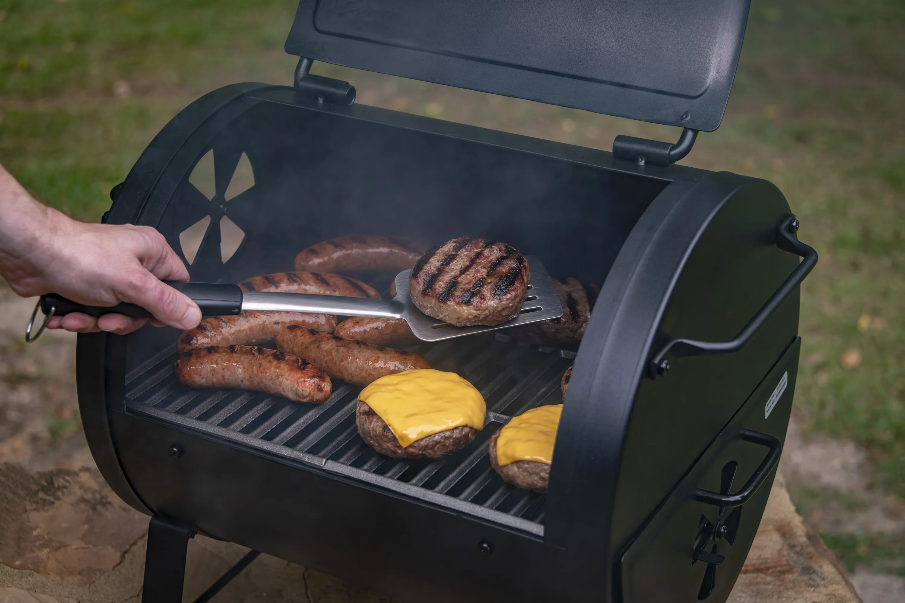 Premium Smoker with Portable, Side carrying handles for easy transport - Black Cast Iron Model 3C0C71
