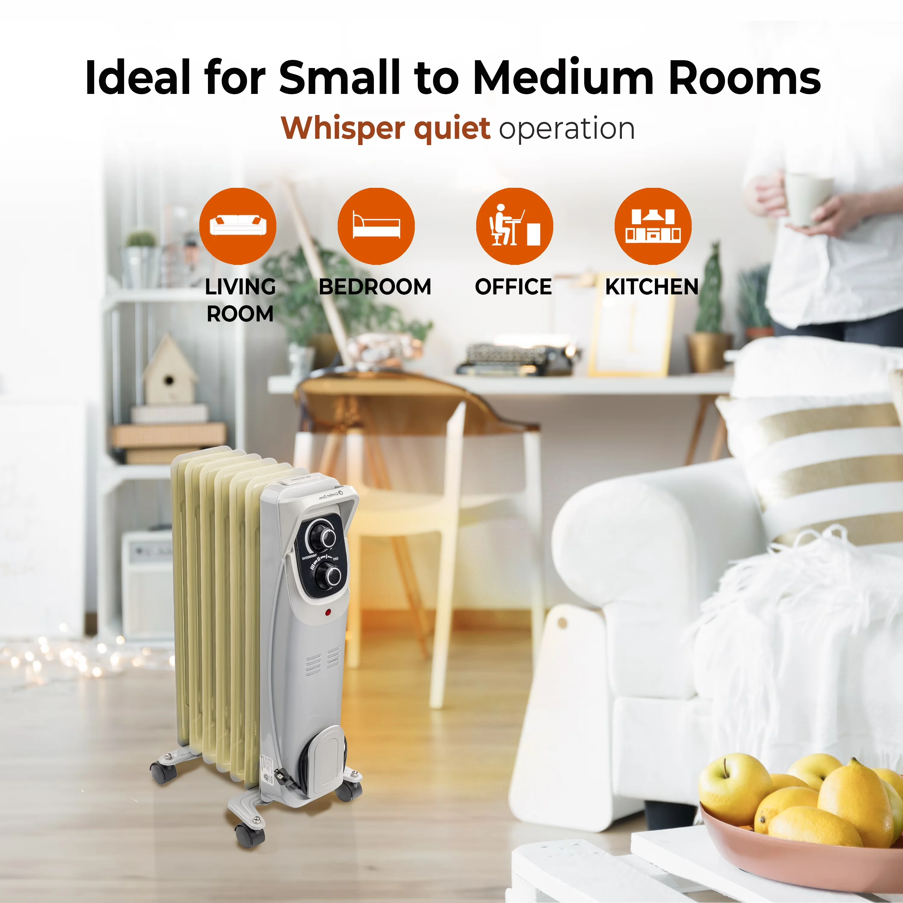 Portable And Electric Space Heater Efficient with 1500W, Automatic Shutoff, Adjustable - White Model F7B0F3
