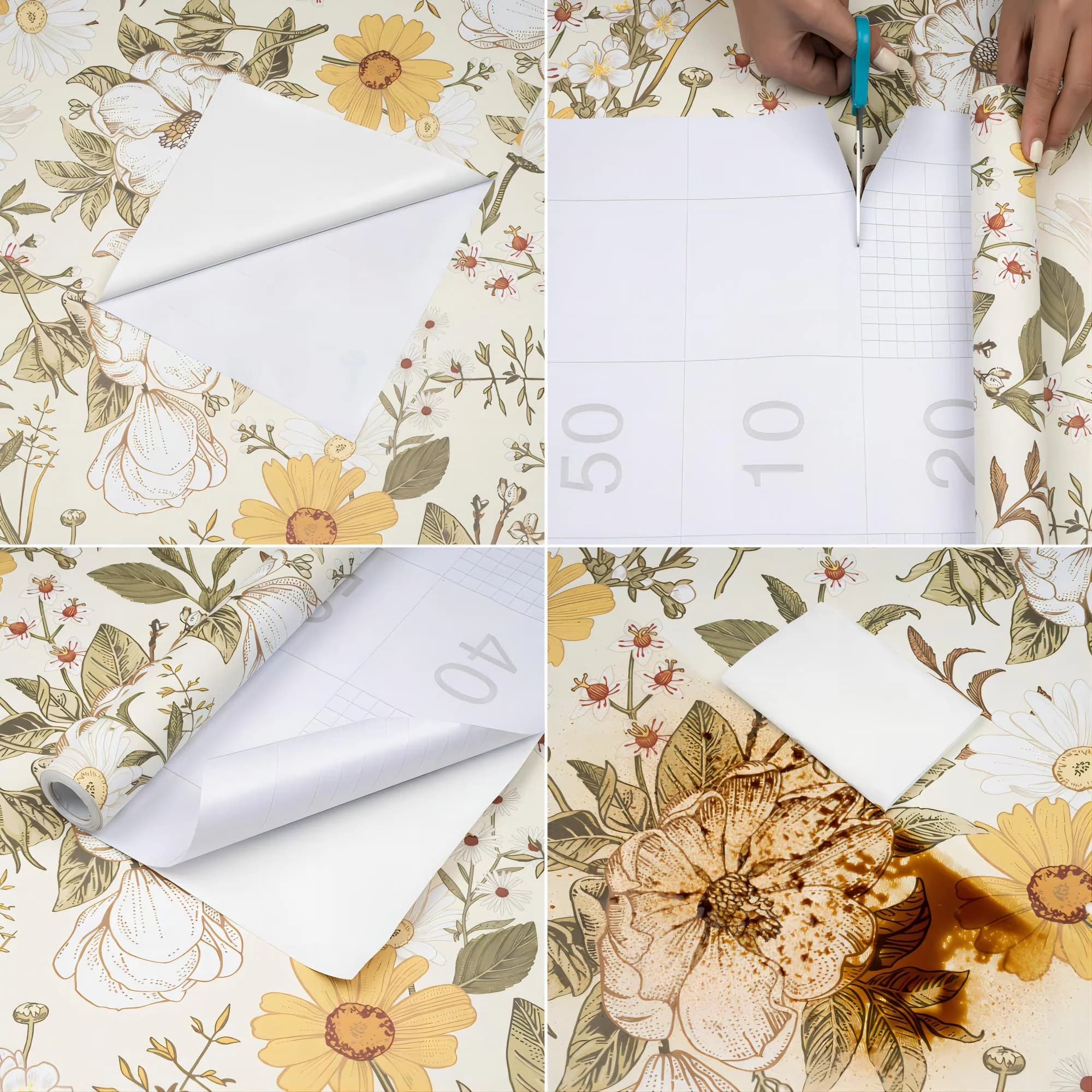 Classic Wallpaper with Removable, Name: Flower Wallpaper, Available dimensions: 17.7"x118" - Pvc Beige Model 784123