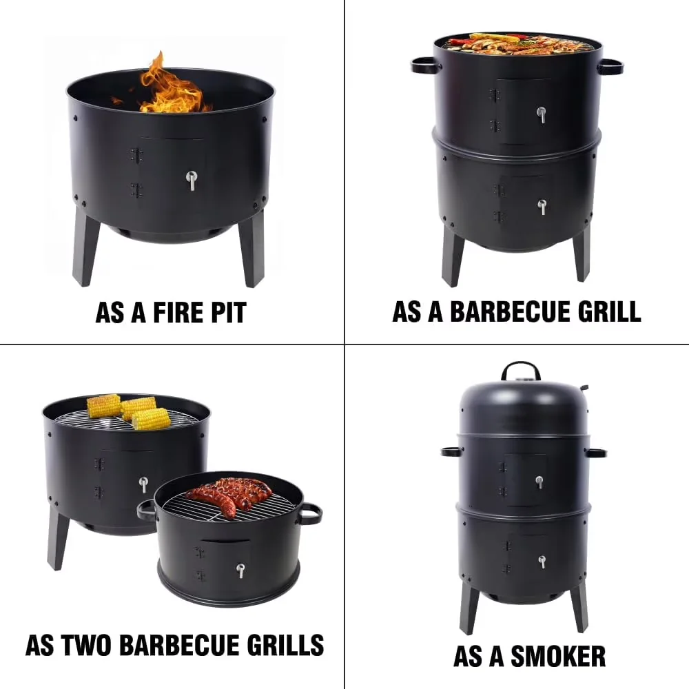 Smoker Efficient with Adjustable Air Vents, 16" Portable Vertical BBQ - Stainless Steel Black for Outdoor, Patio Model 5EEE2B
