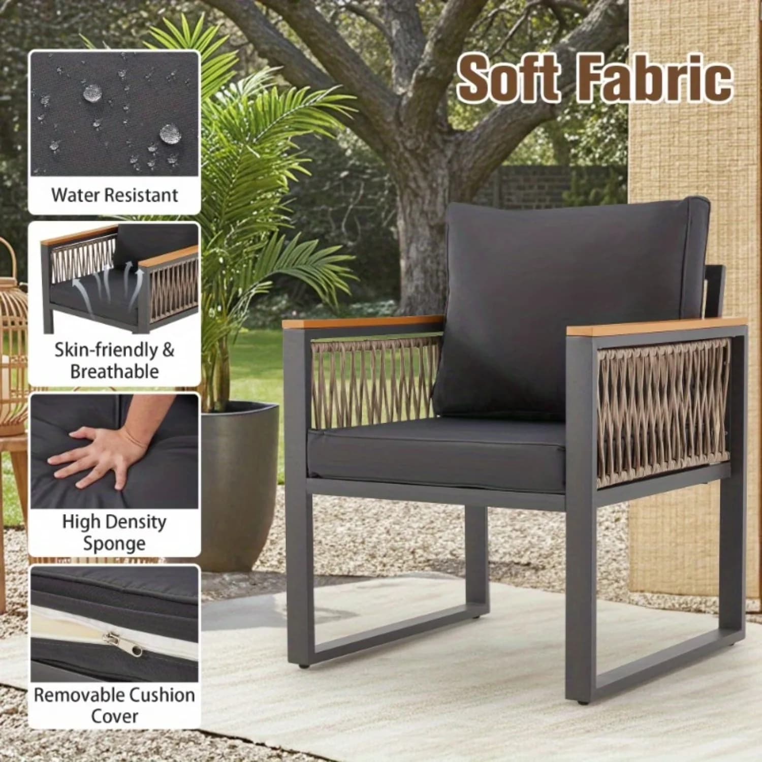 Innovative Patio Conversation Set with 4-Piece Metal Furniture, All-Weather Construction - Metal, Olifen Model BE97BE