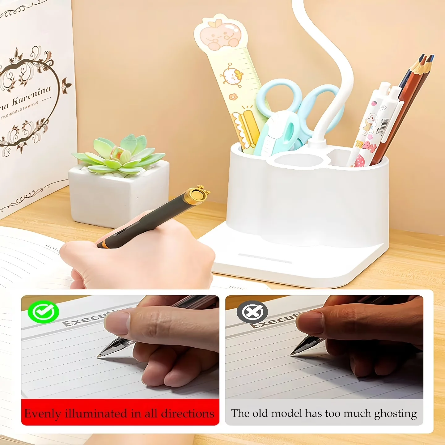 Desk Lamp Essential with LED, Battery, Adjustable Head - White Abs for Home Office, Study Model FAD31F