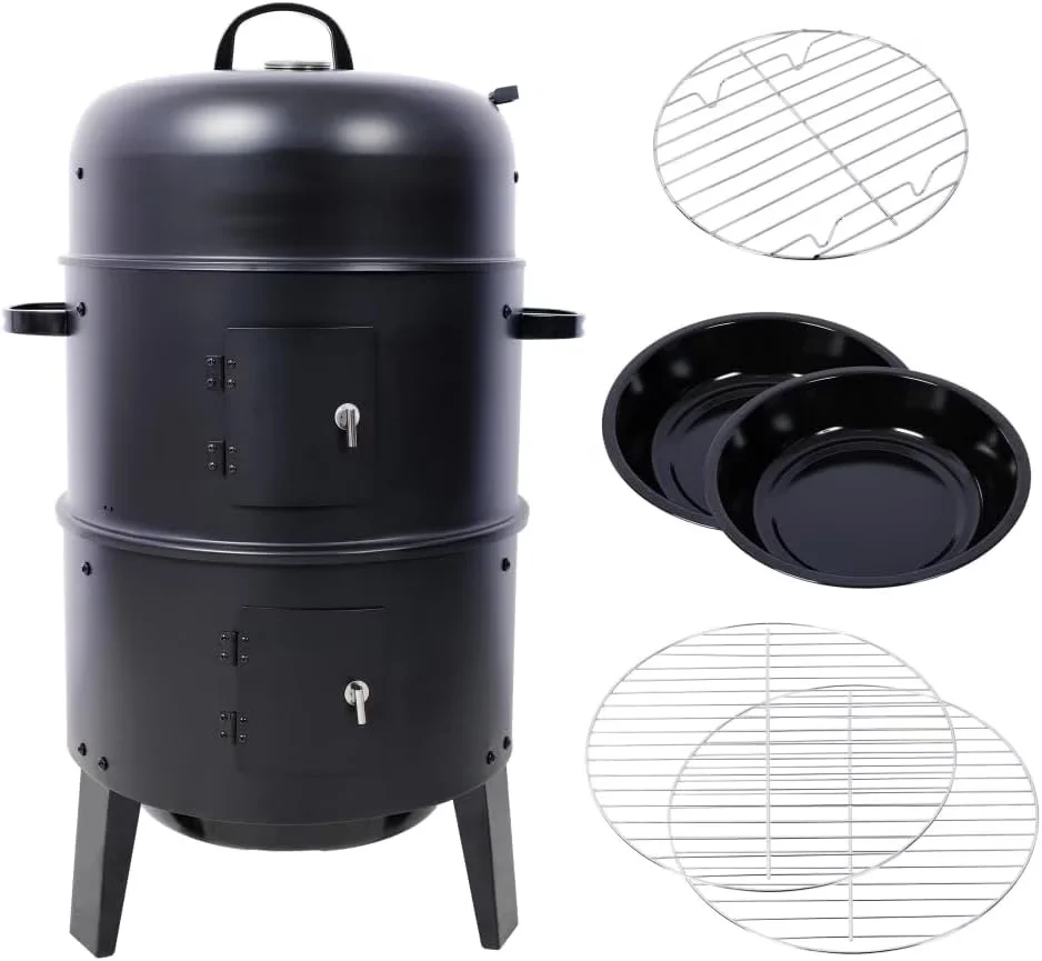 Smoker Efficient with Adjustable Air Vents, 16" Portable Vertical BBQ - Stainless Steel Black for Outdoor, Patio Model 5EEE2B
