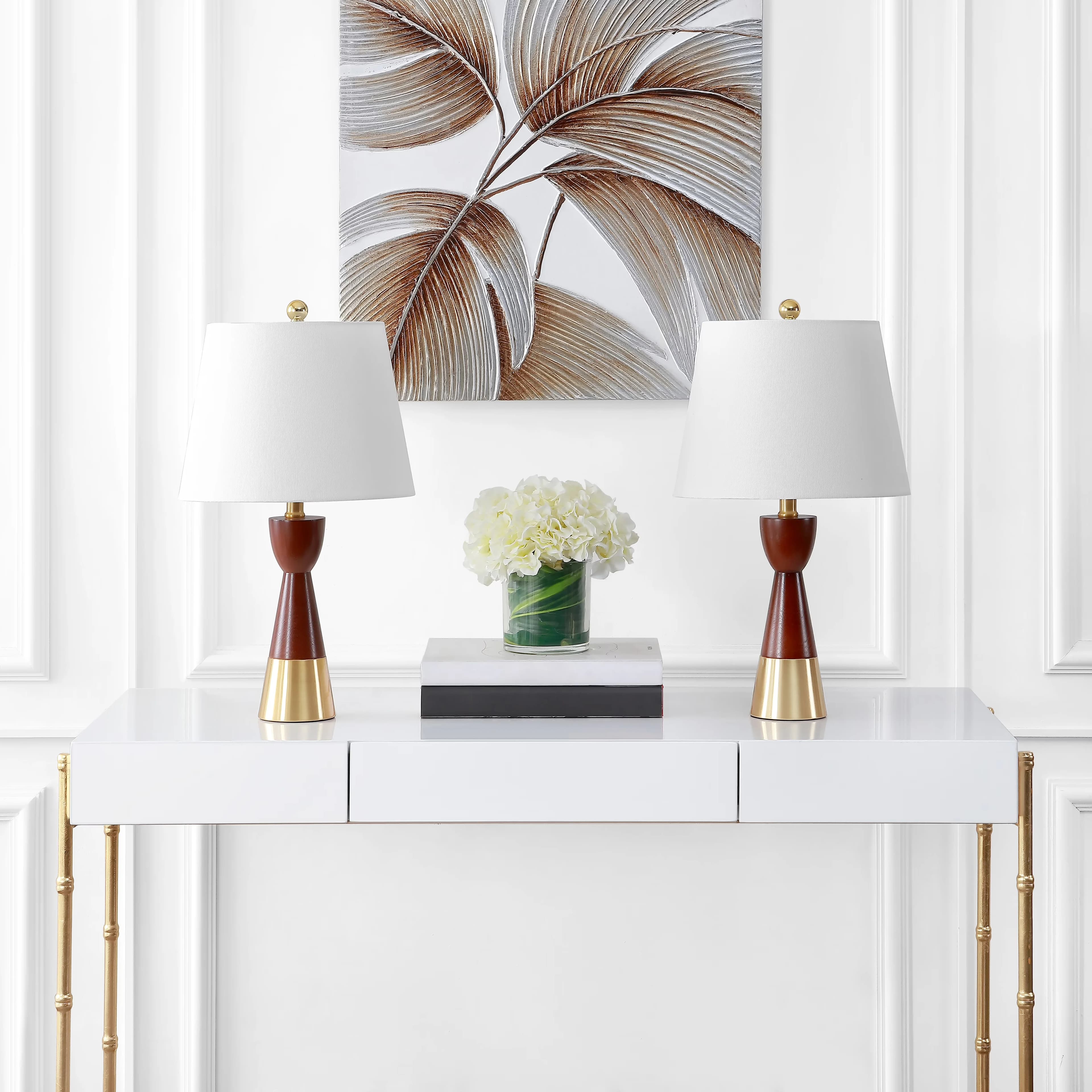 Quality Table Lamp with LED, Contemporary - Iron/Solid Wood Brown, Gold Model 31D81A