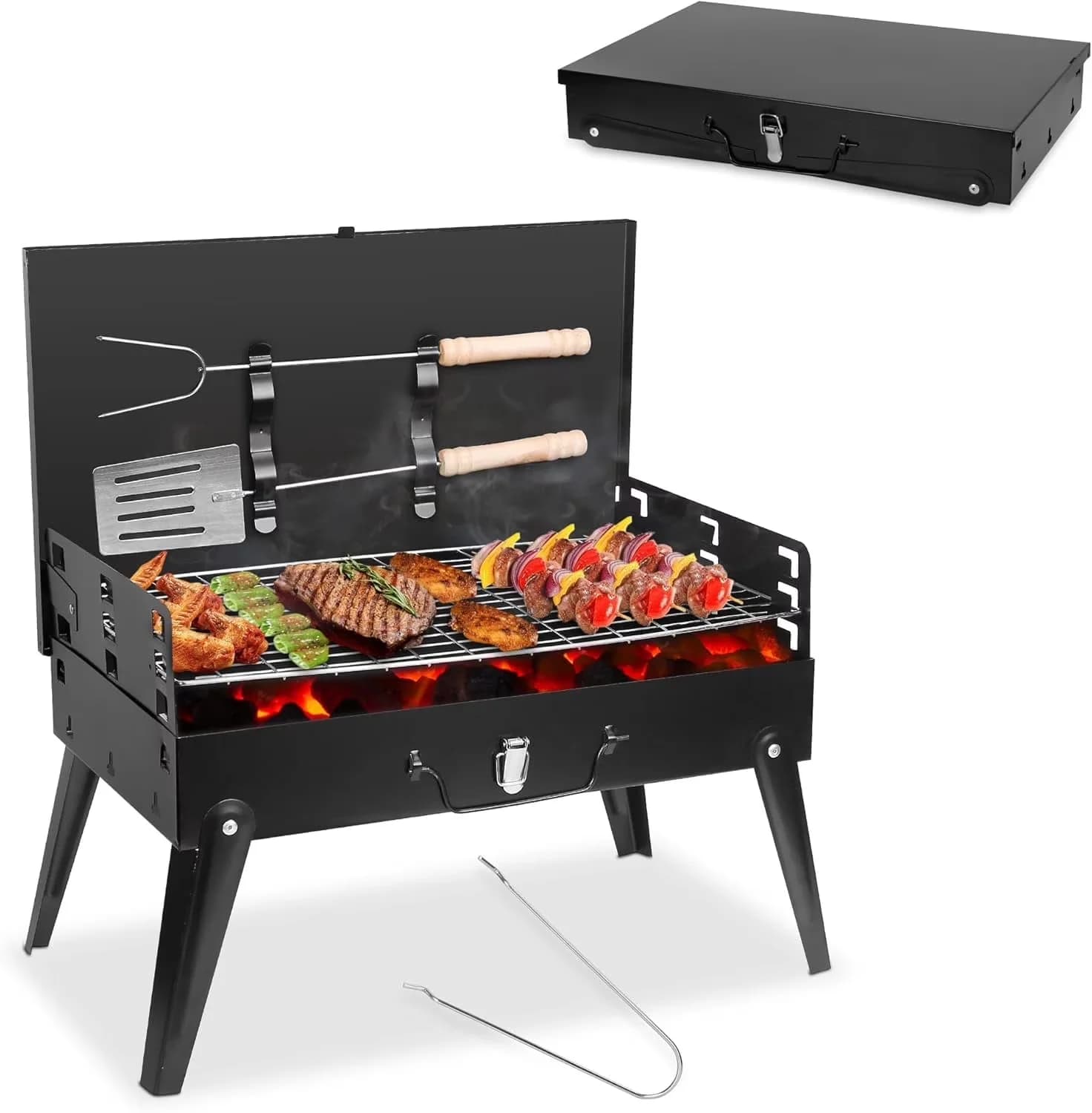 Charcoal Grill Stylish with Foldable, Portable - Black Metal for Outdoor, Camping Model 74812A