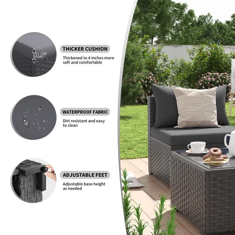 Patio Conversation Set Modern with Storage, Outdoor Furniture Sectional Rattan Sofa - Gray Steel,Polyester for Garden Model C6CB6C