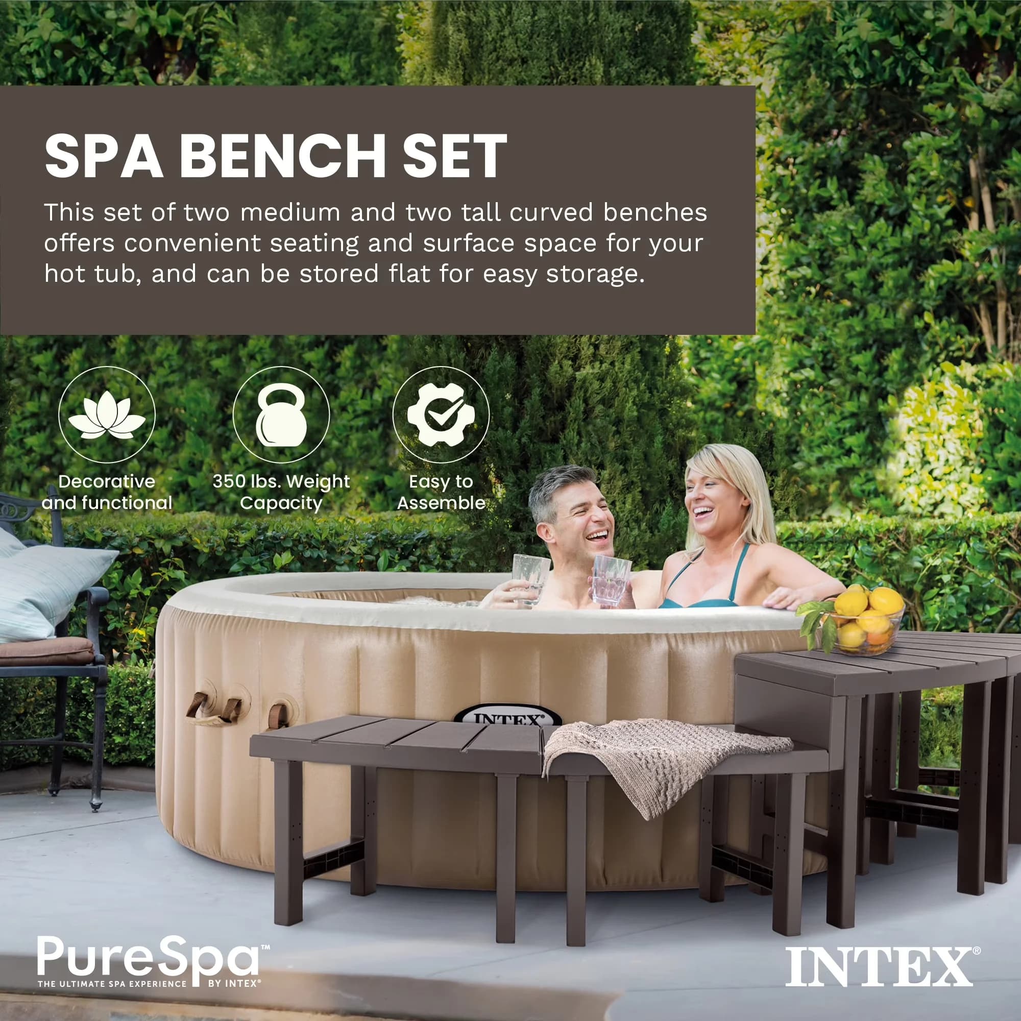 Hot Tub Quality with Color: Brown, Set of 4 PureSpa Benches - Wood Brown Model 3B8668