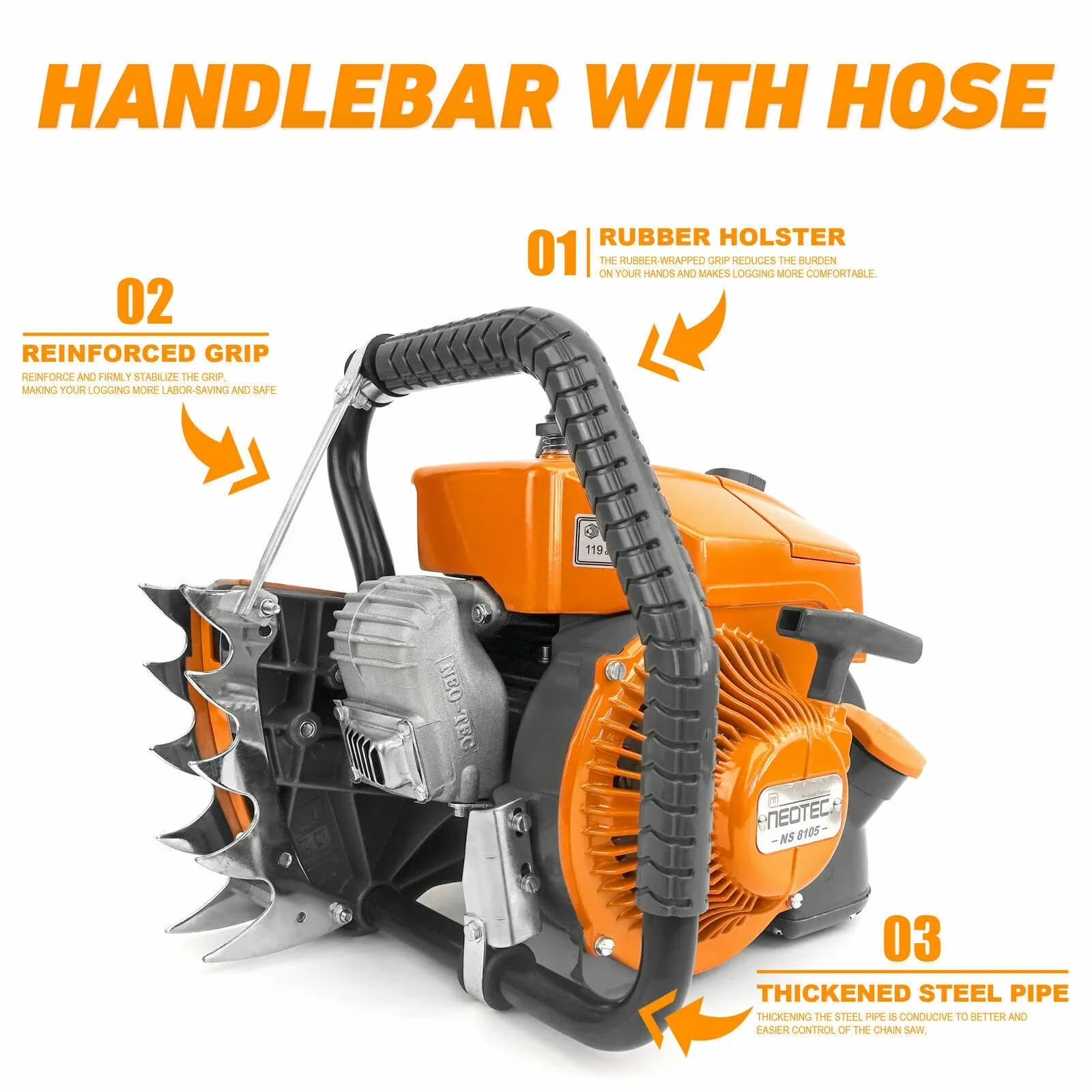Quality Chainsaw with Anti-Vibration, G070 070 090, 105cc Gas - Orange Model 8DBF2C