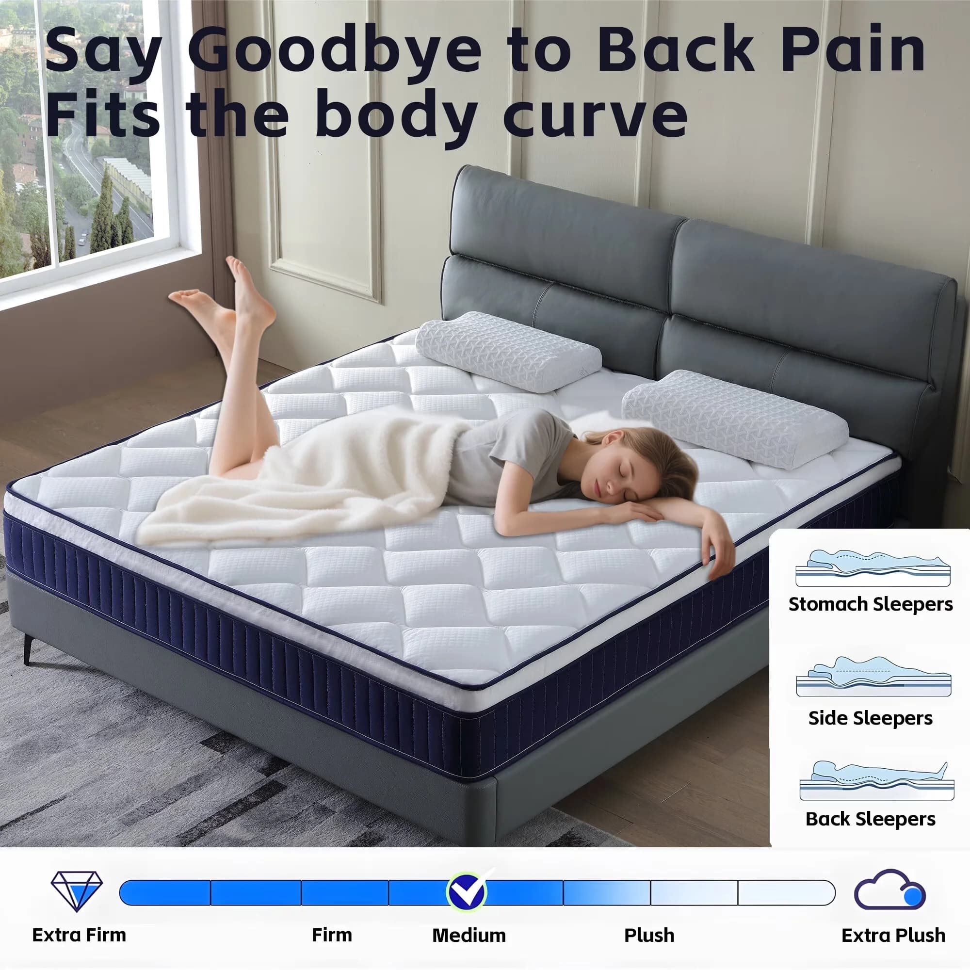 Modern Mattresses Accessory with Pressure Relief Mattresses,, Queen Size Innerspring - Foam+Spring Brown Model 0AF59C
