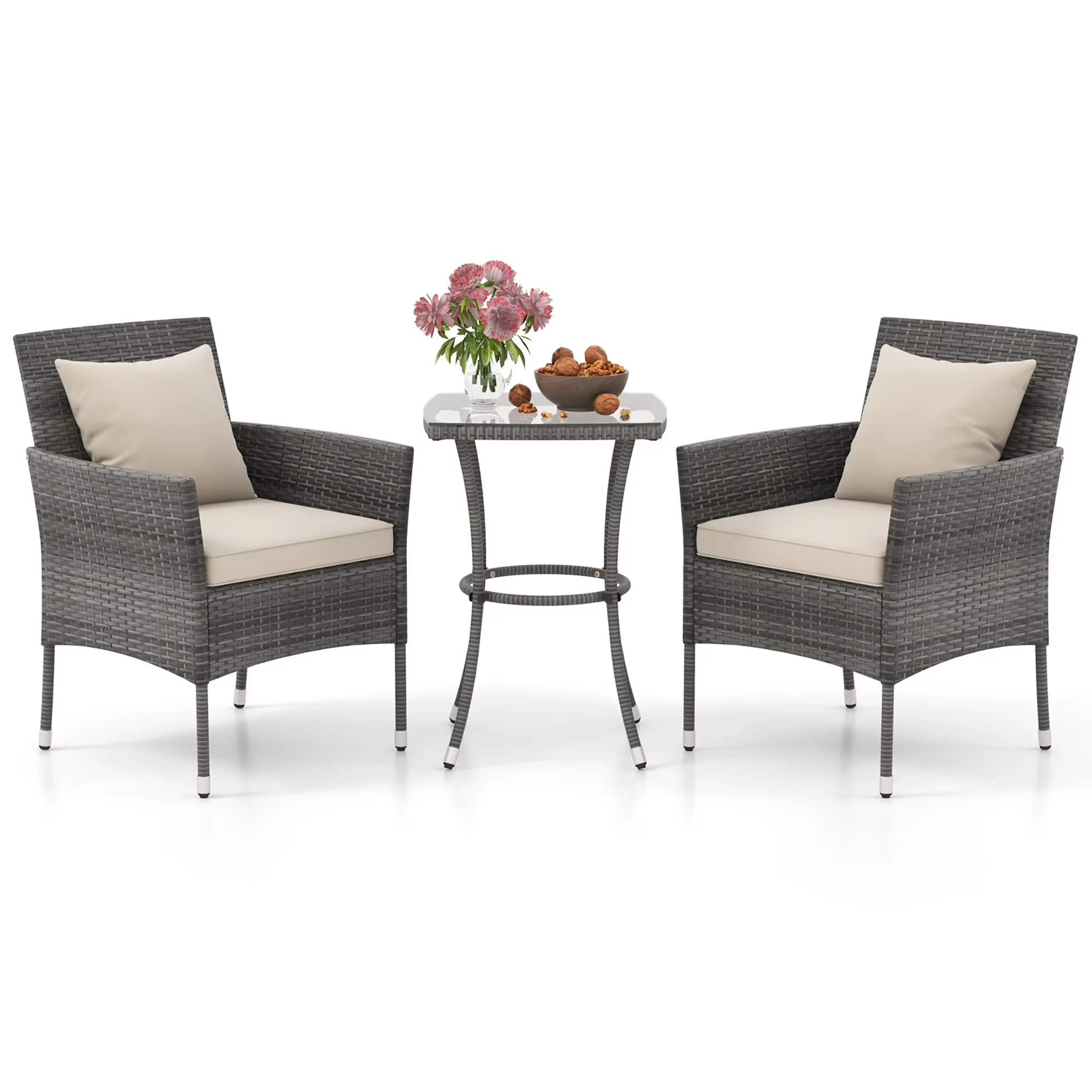 Patio Conversation Set Premium with Removable Cushion Cover - Rattan White Model B57F65