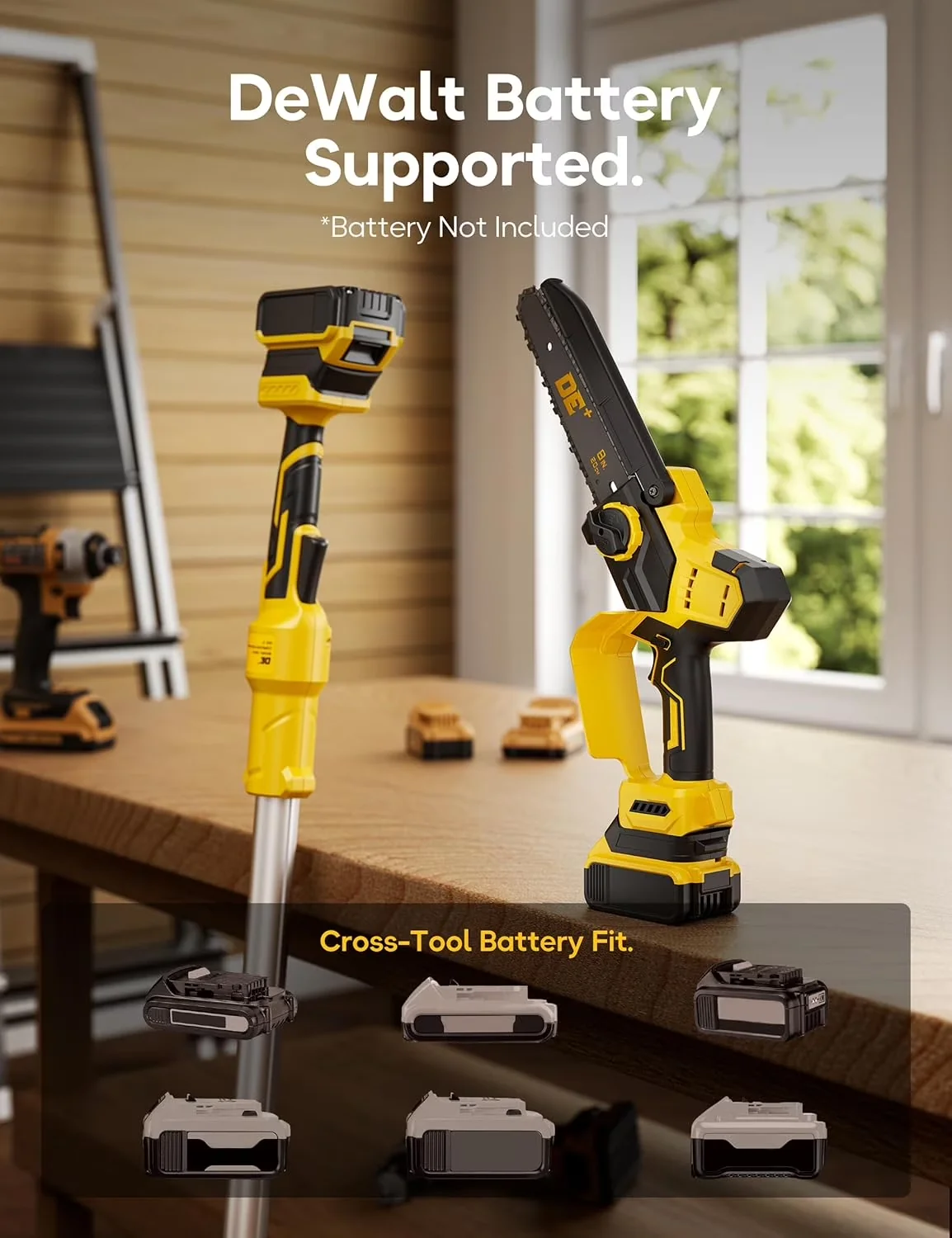 Durable Pole Saw with Battery, 20V, Telescoping - Yellow for Everyday Use Model 0CC97F
