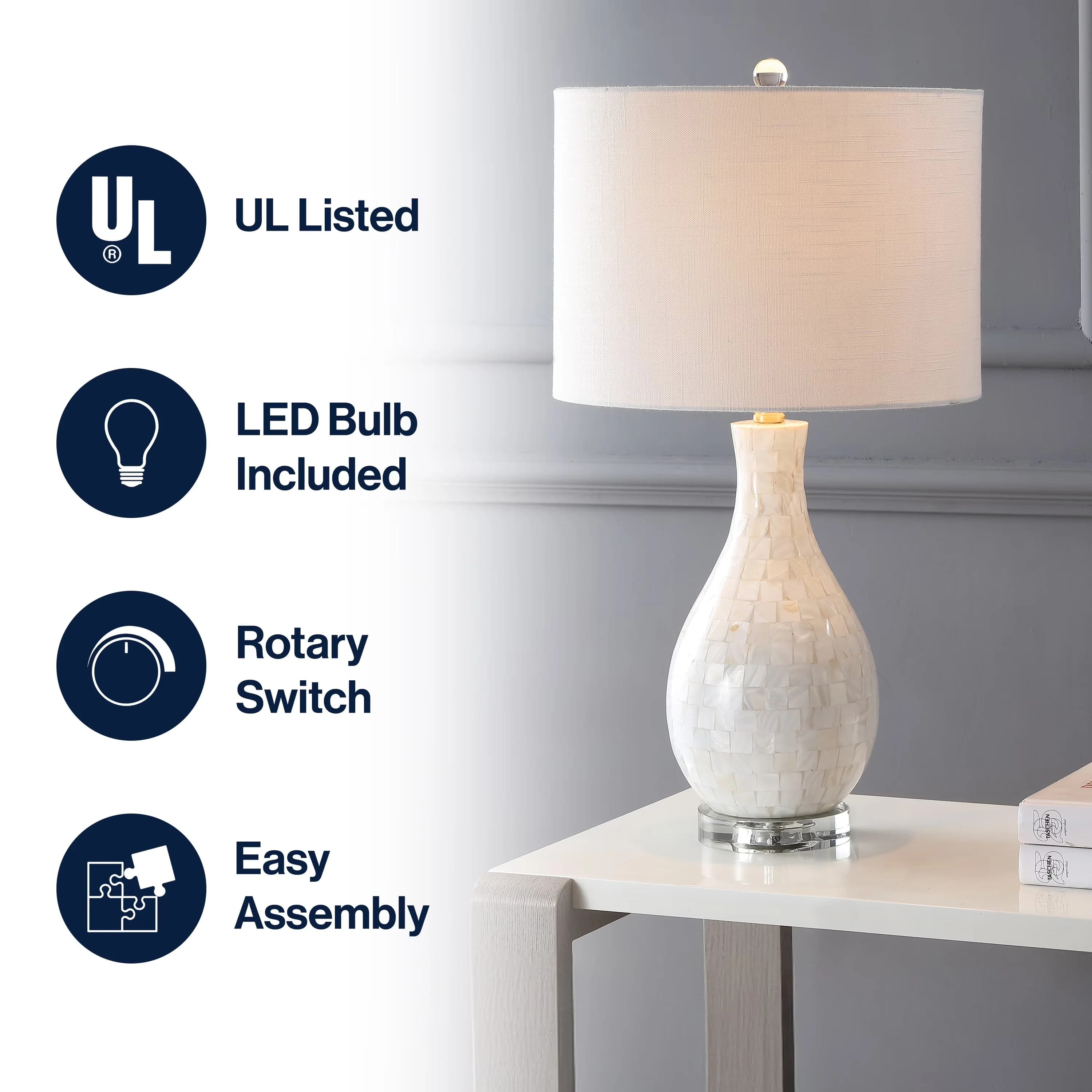 Stylish Lamp with LED, Energy Efficient, Josephine 26.5" Seashell LED Table - Resin White Model C4B660