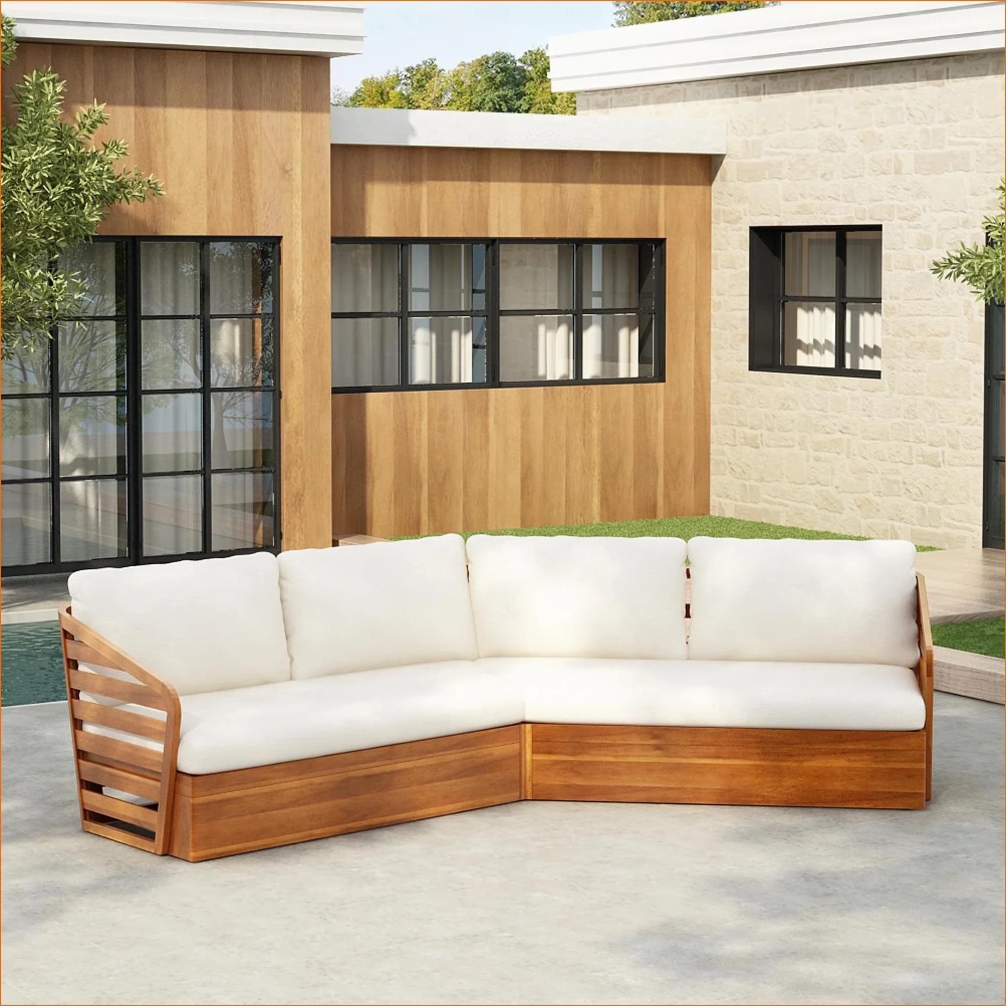 Classic Outdoor Sofas Sectional with Modern - Brown Acacia Wood for Patio, Garden Model BF486A