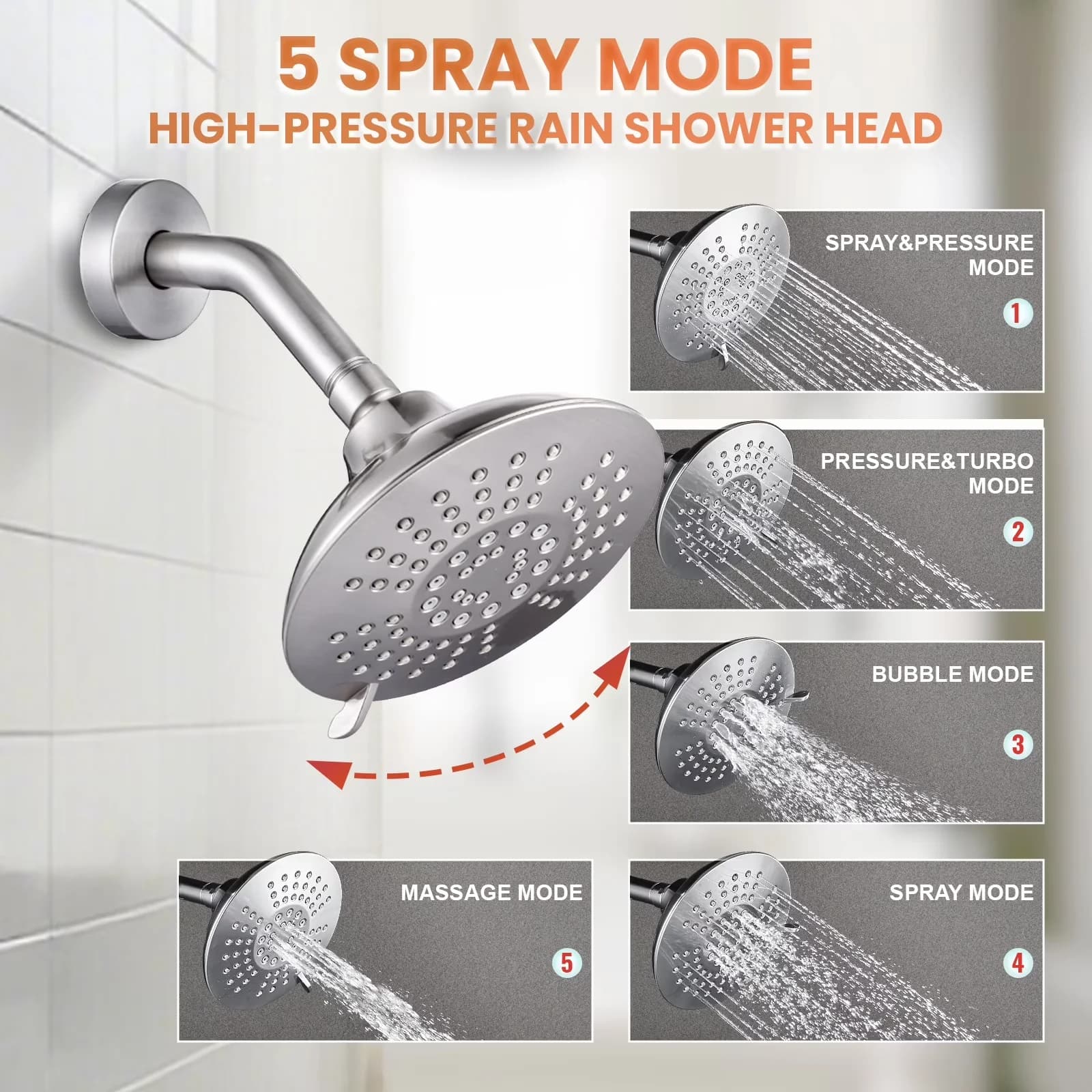 Shower Head Stylish with Easy To Install, Adjustable Temperature - Brass Gray Model 9D047A