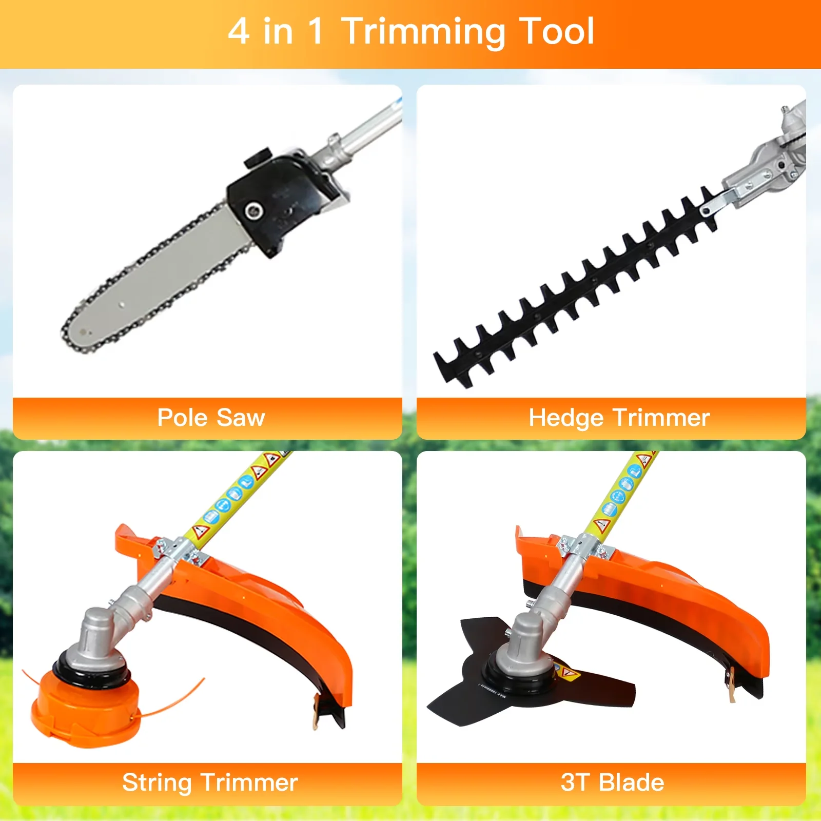 String Trimmer Efficient with Attachment Capable, 4 in 1 Weed Eater Grass, and Brush Cutter - Orange Model 5F0237