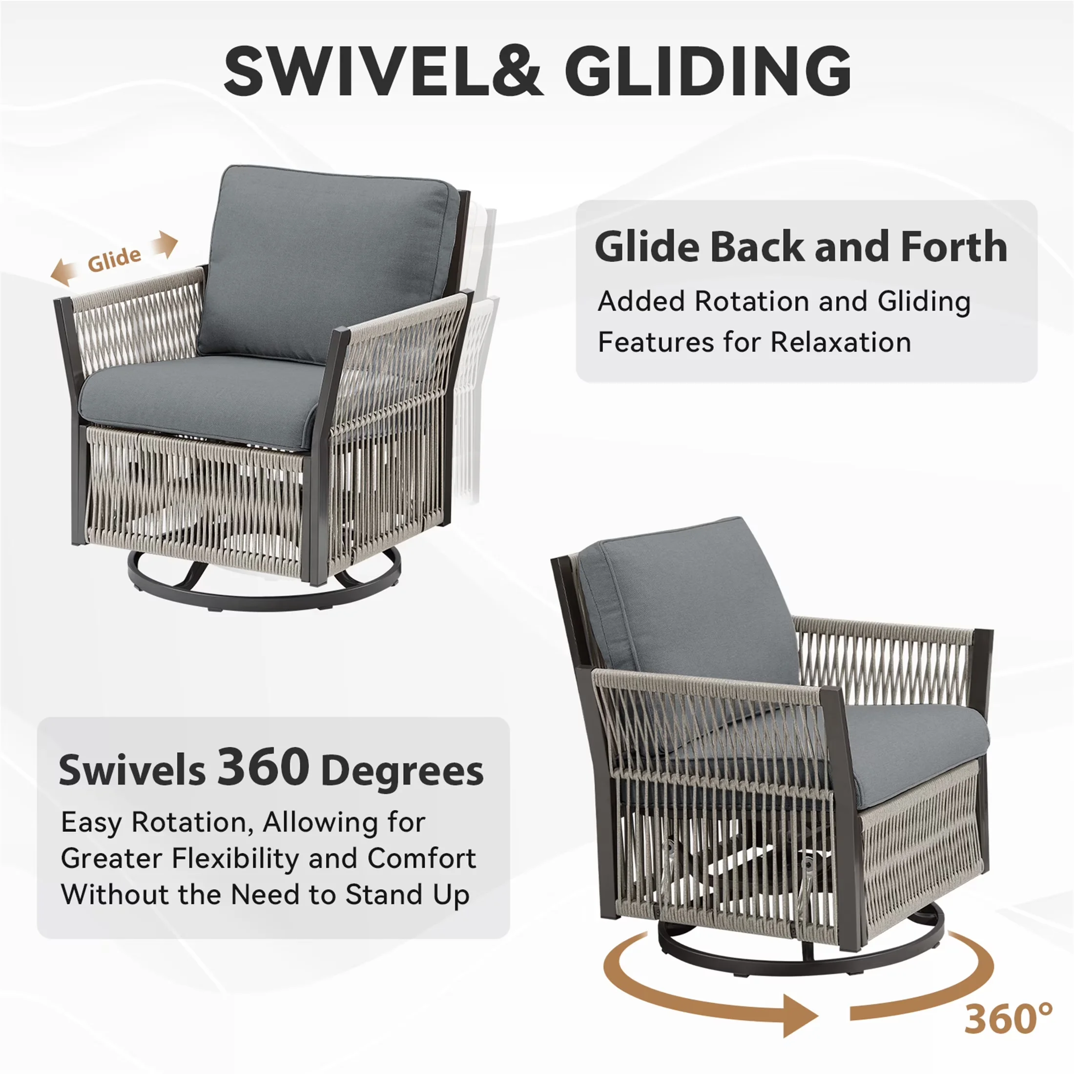 Patio Chair Quality with Mid-Century, Water-Resistant, Outdoor Swivel Rocker Chairs Set of 2 - Wicker Gray Model 5EFC6F