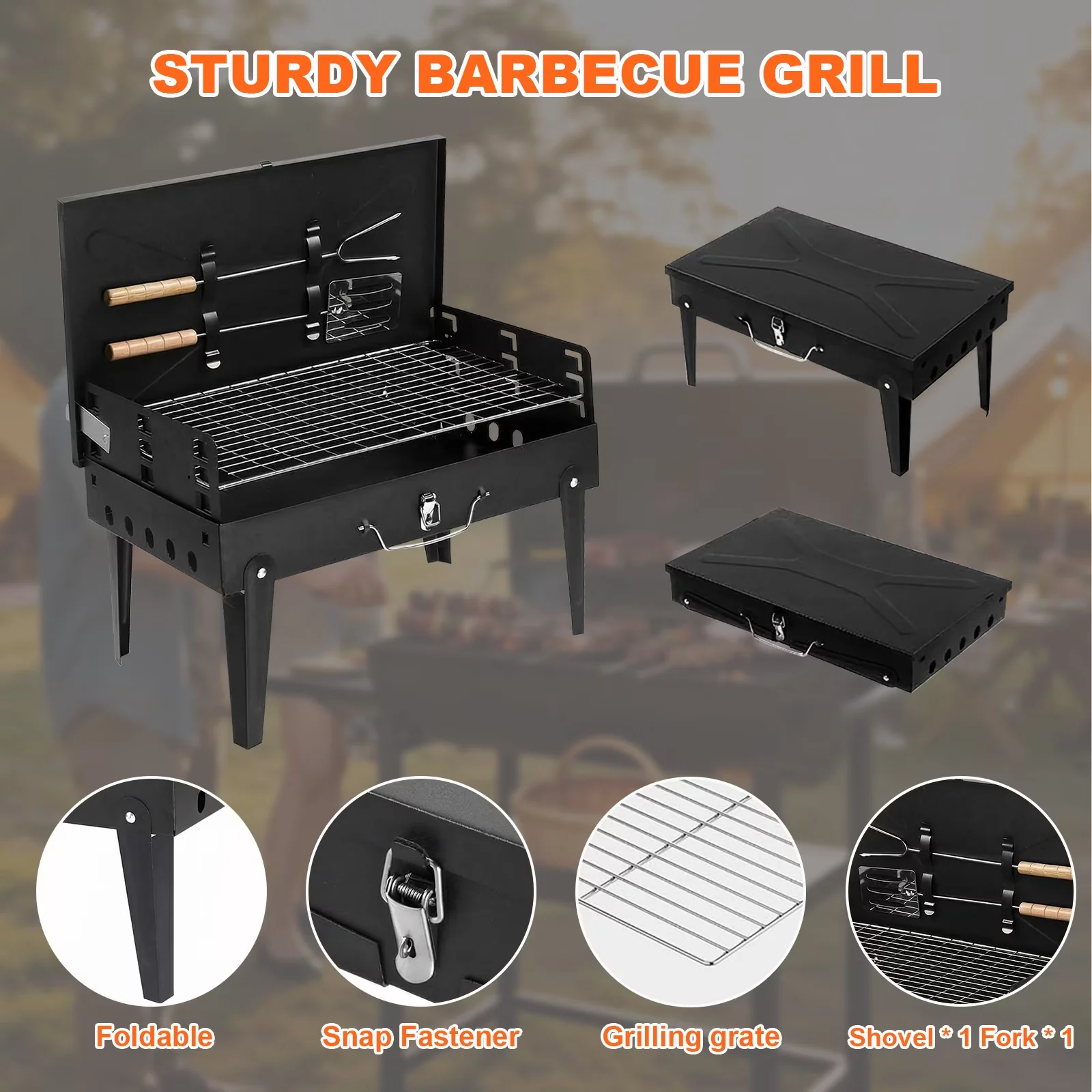 Charcoal Grill Stylish with Foldable, Adjustable Charcoal Tray - Stainless Steel for Camping, Picnic Model 8F563D