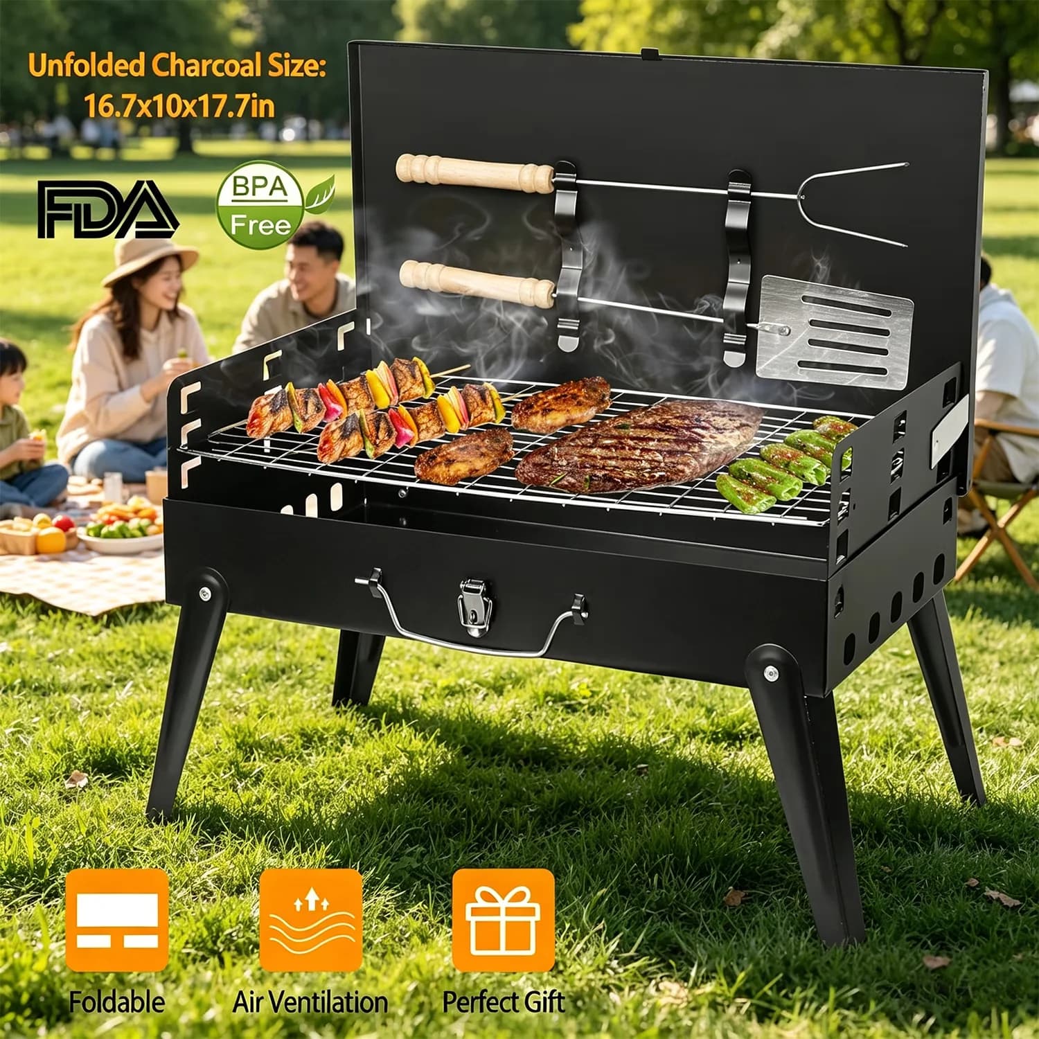 Modern Flat Top Grill with Portable, Specification: - Black Iron, Chrome And Processing Electrophoresis Surface for Camping, Picnic Model 8D3F8F