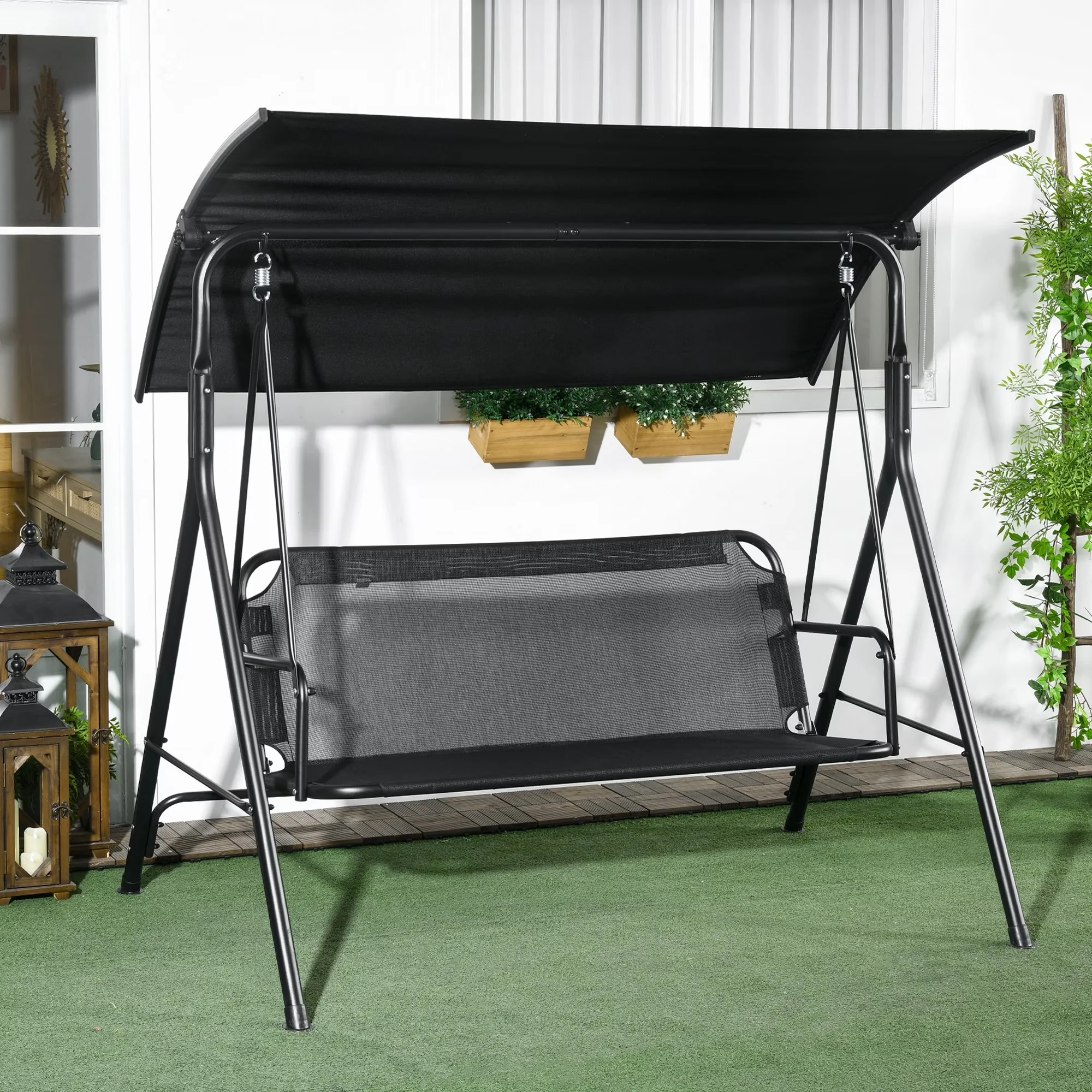 Innovative Patio Chair with Weather-Resistant, Steel Frame Stand - Steel, Polyester, Oxford Cloth Black for Patio, Garden Model 5ACEA1