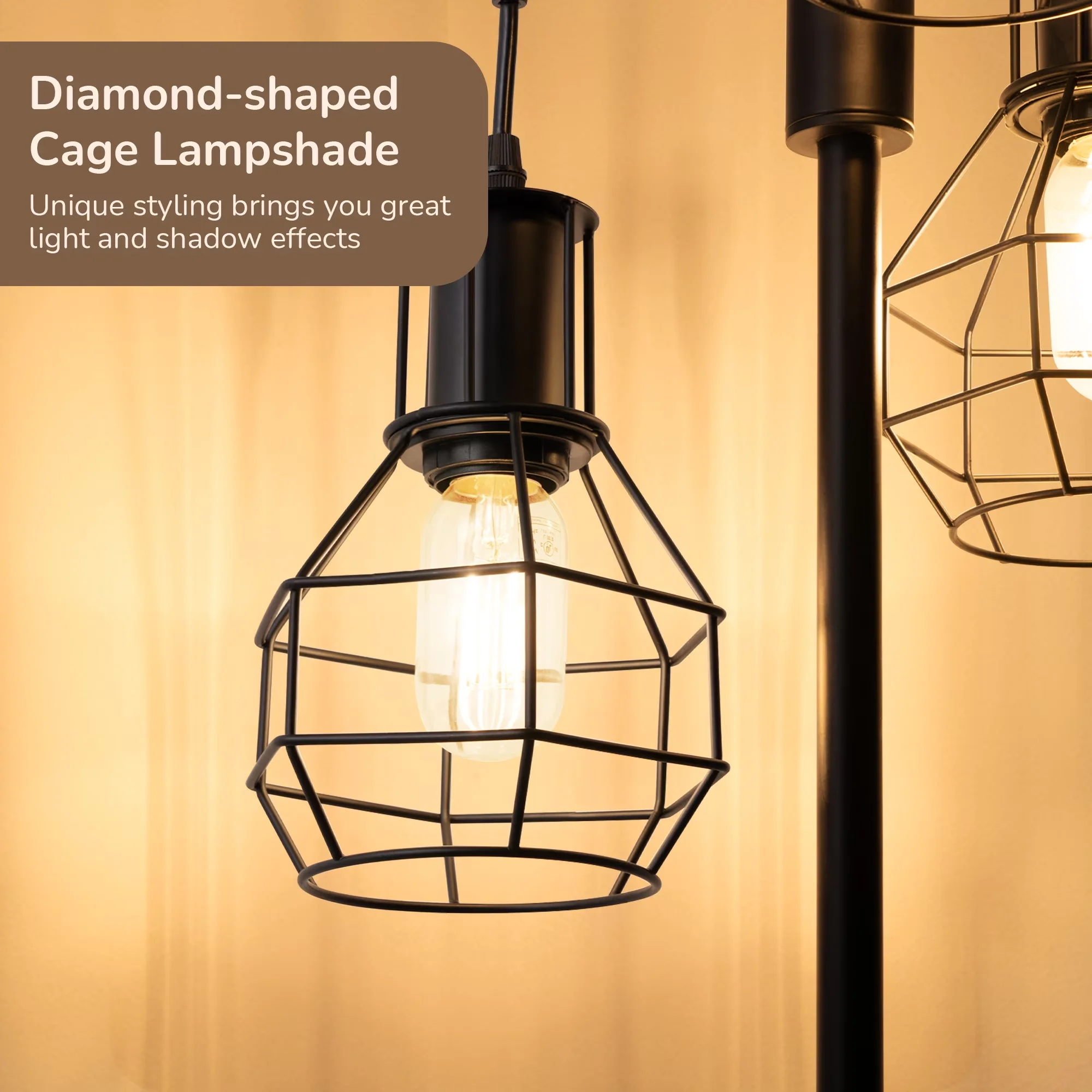 Professional Floor Lamp with LED, Multi-Head Lamps - Metal Black for Living Room, Bedroom Model 87C1A0