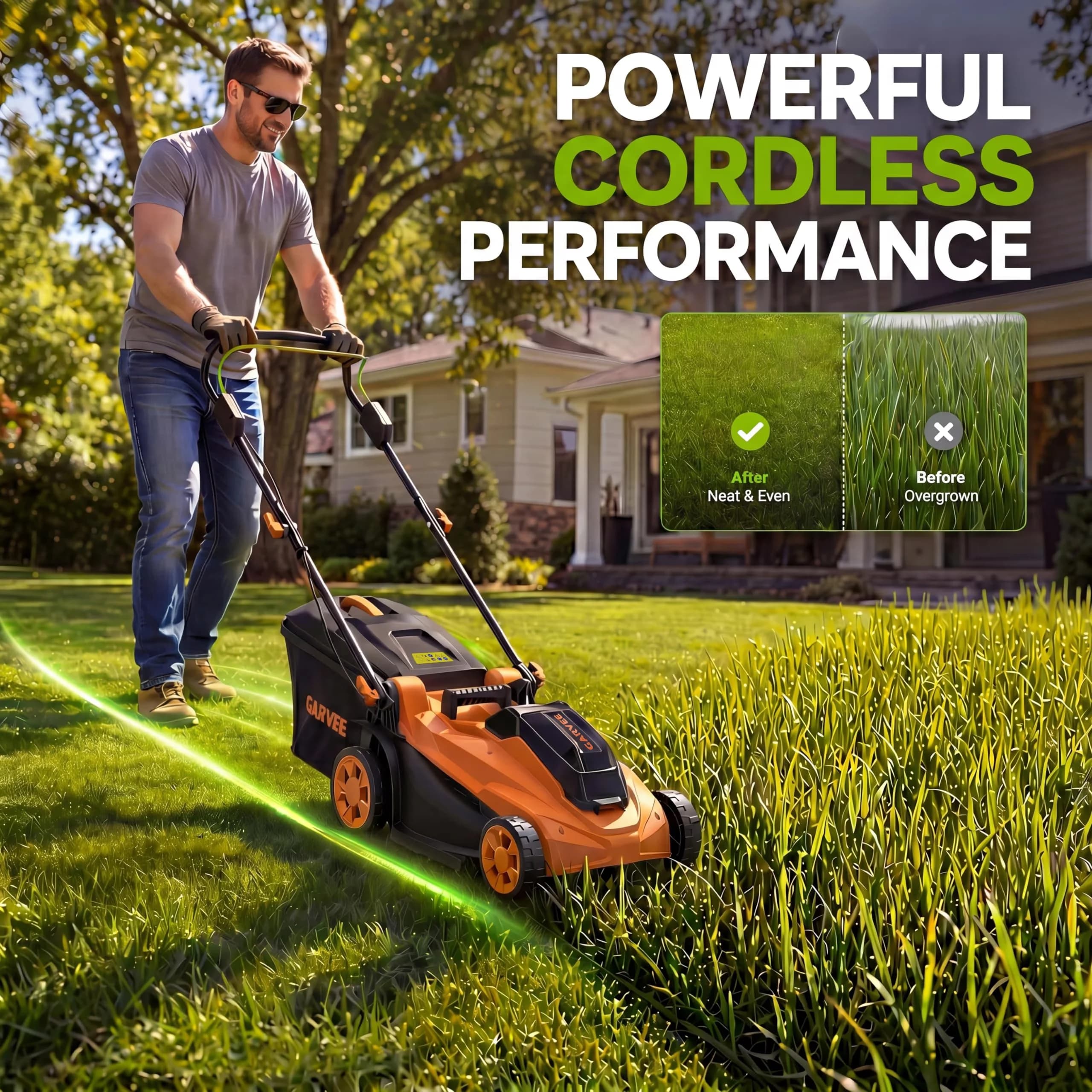 Stylish Push Mower with Battery, 40V, 17-Inch Cutting Deck for Small - Contemporary Style Model 32739C