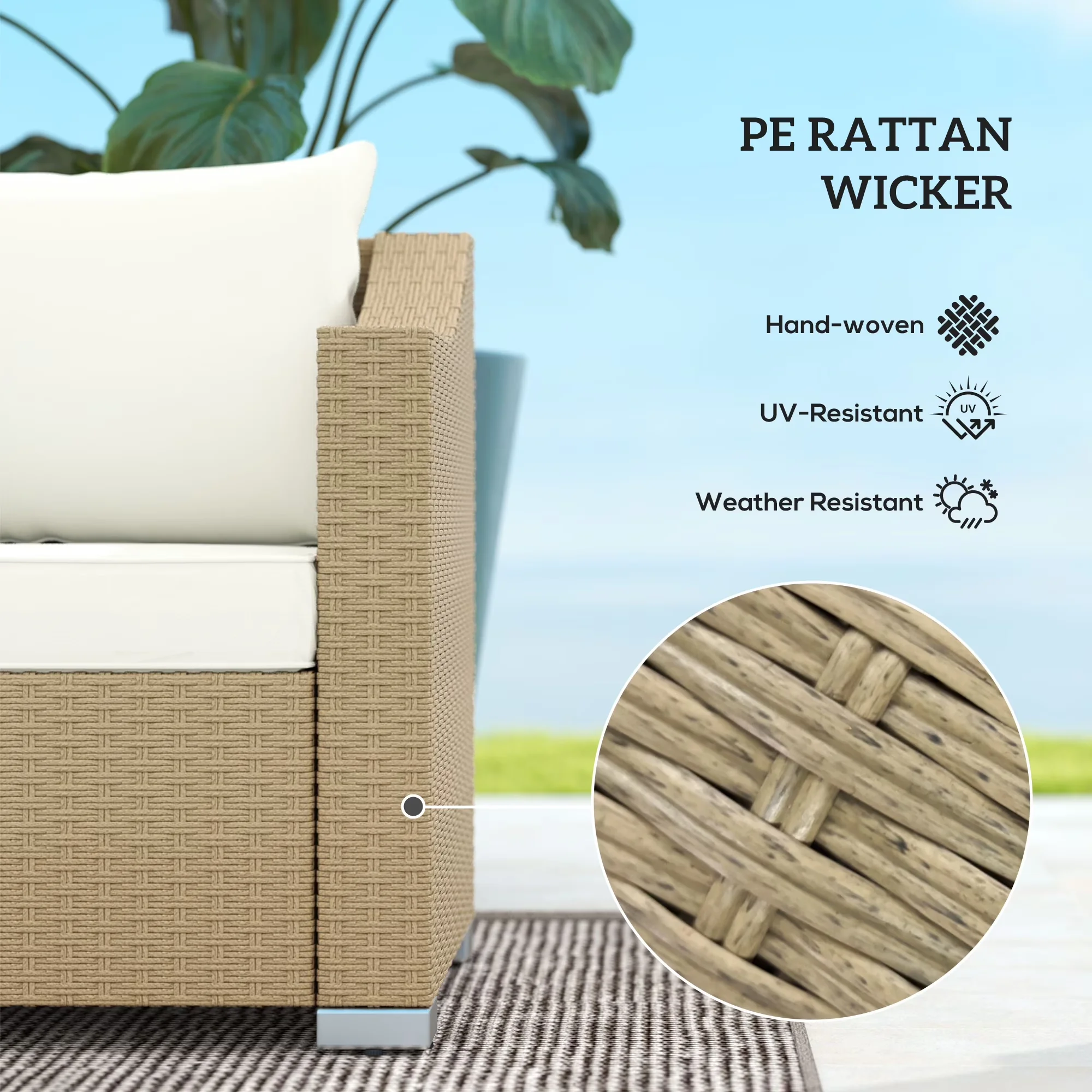 Outdoor Sofas Sectional Versatile with Rattan Wicker 3 Seater Patio Couch, Furniture Rattan Sofa - Plastic Off-White Model A57CD4
