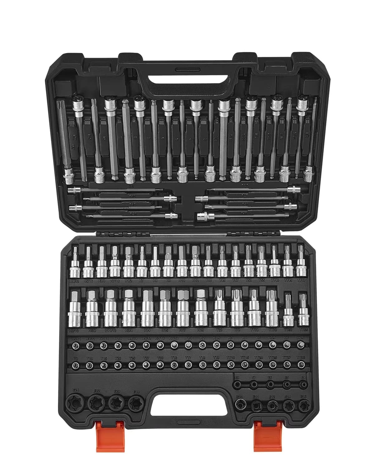 Modern Hand Tool Set with Rustproof, Enhanced Storage Case, 3/8 in - Black S2 Alloy Steel,Cr-V Steel Model 7EE845