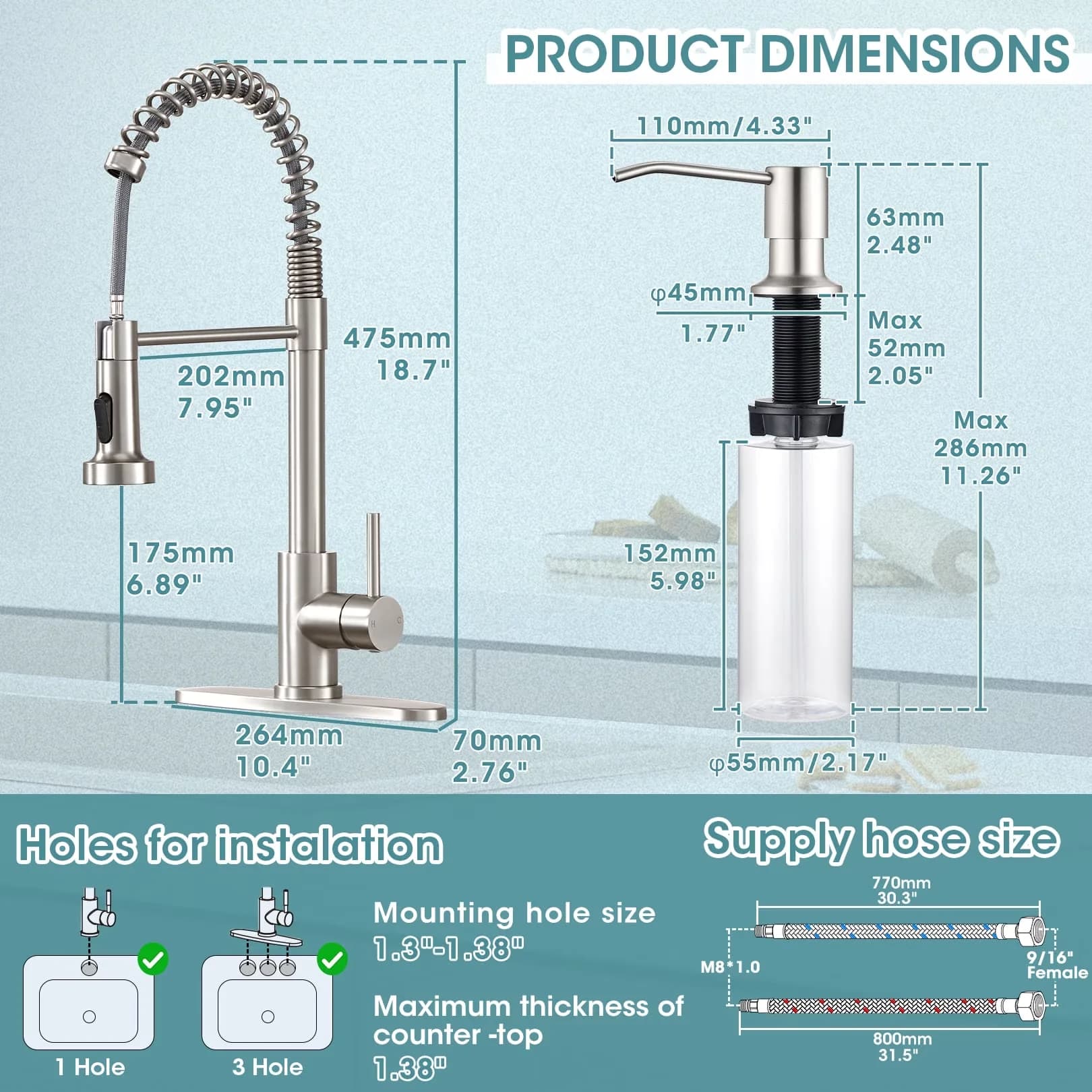 Versatile Kitchen Renovation with Easy To Clean, Pull Down Sprayer and Soap Dispenser, 304 Stainless Steel Single Handle Faucet -... Model 1A5167
