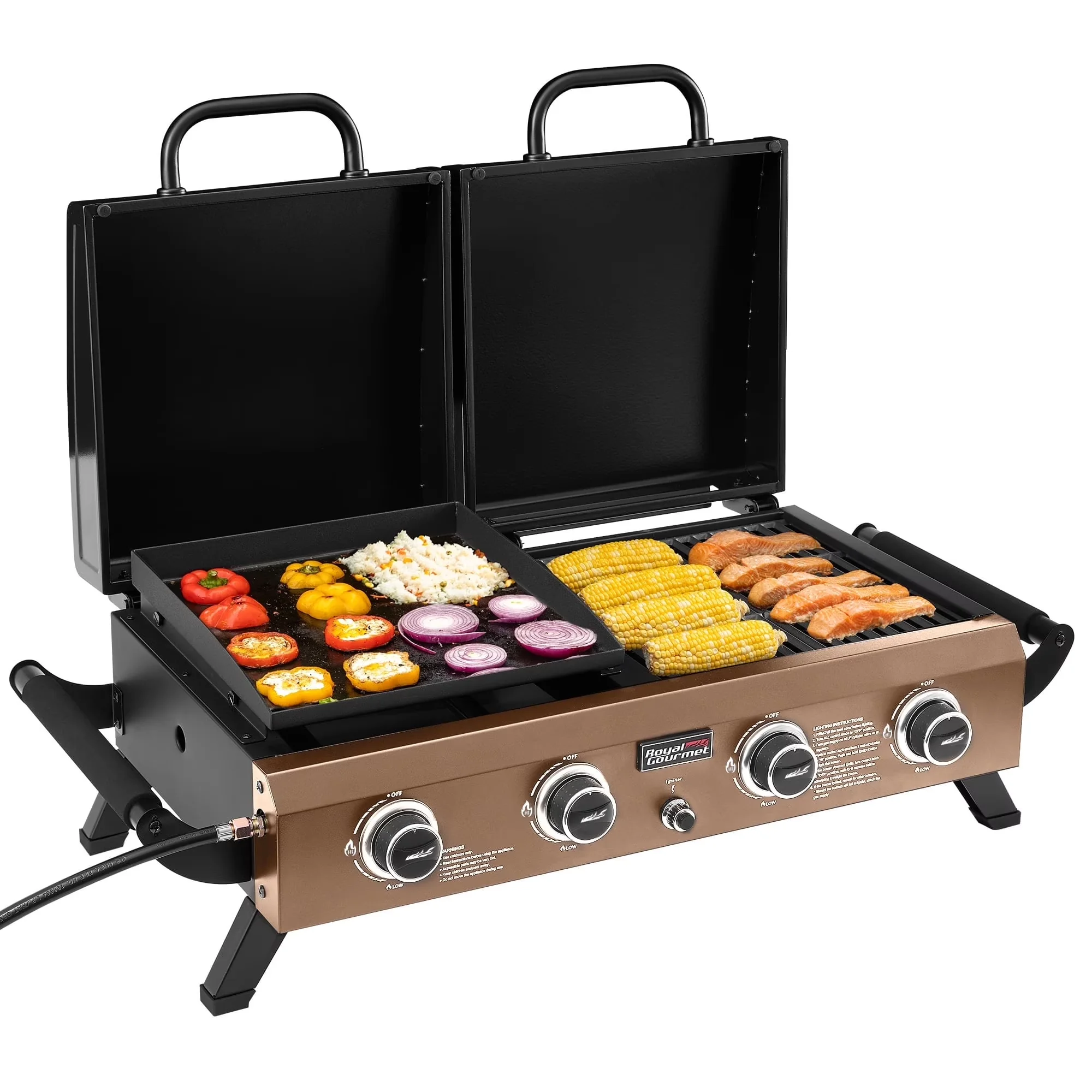 Versatile Flat Top Grill with 40000 BTU, Portable, Portable Tabletop & Griddle Combo - Steel (Main Body); Ceramic-Coated Steel... Model C889F6