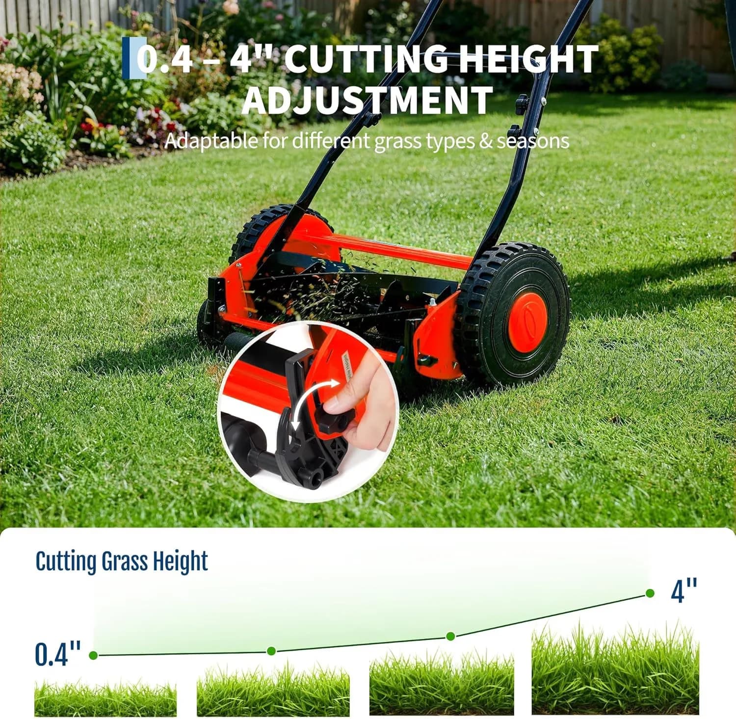Push Mower Modern with Adjustable - 14In Red - Heavy Duty Model 125747
